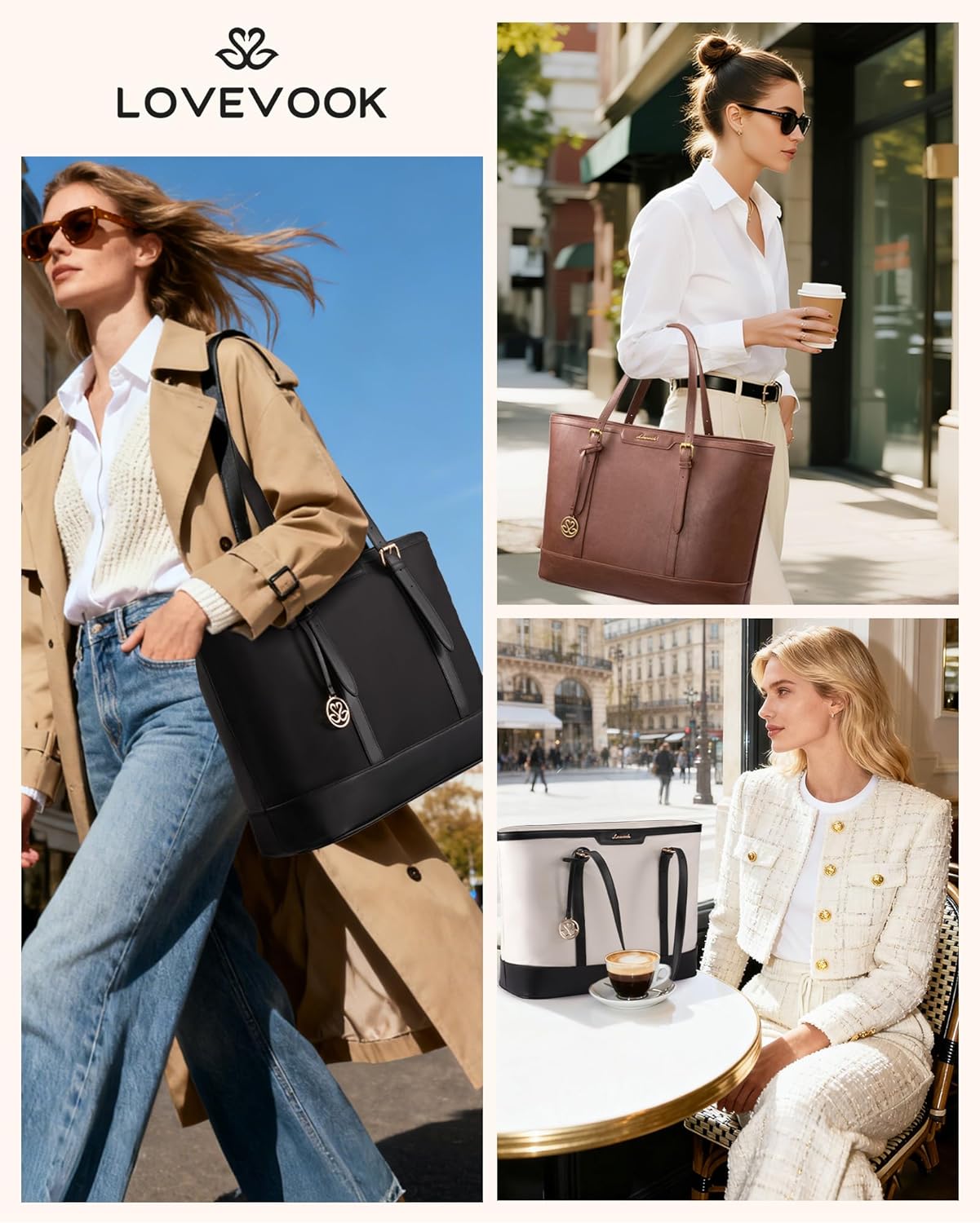 LOVEVOOK Work Tote Bag for Women 15.6 Inch Laptop Computer Bags with Cup Holder, Large Teacher Bag Briefcase for Business Office Travel Black, Nylon&PU - Image 6