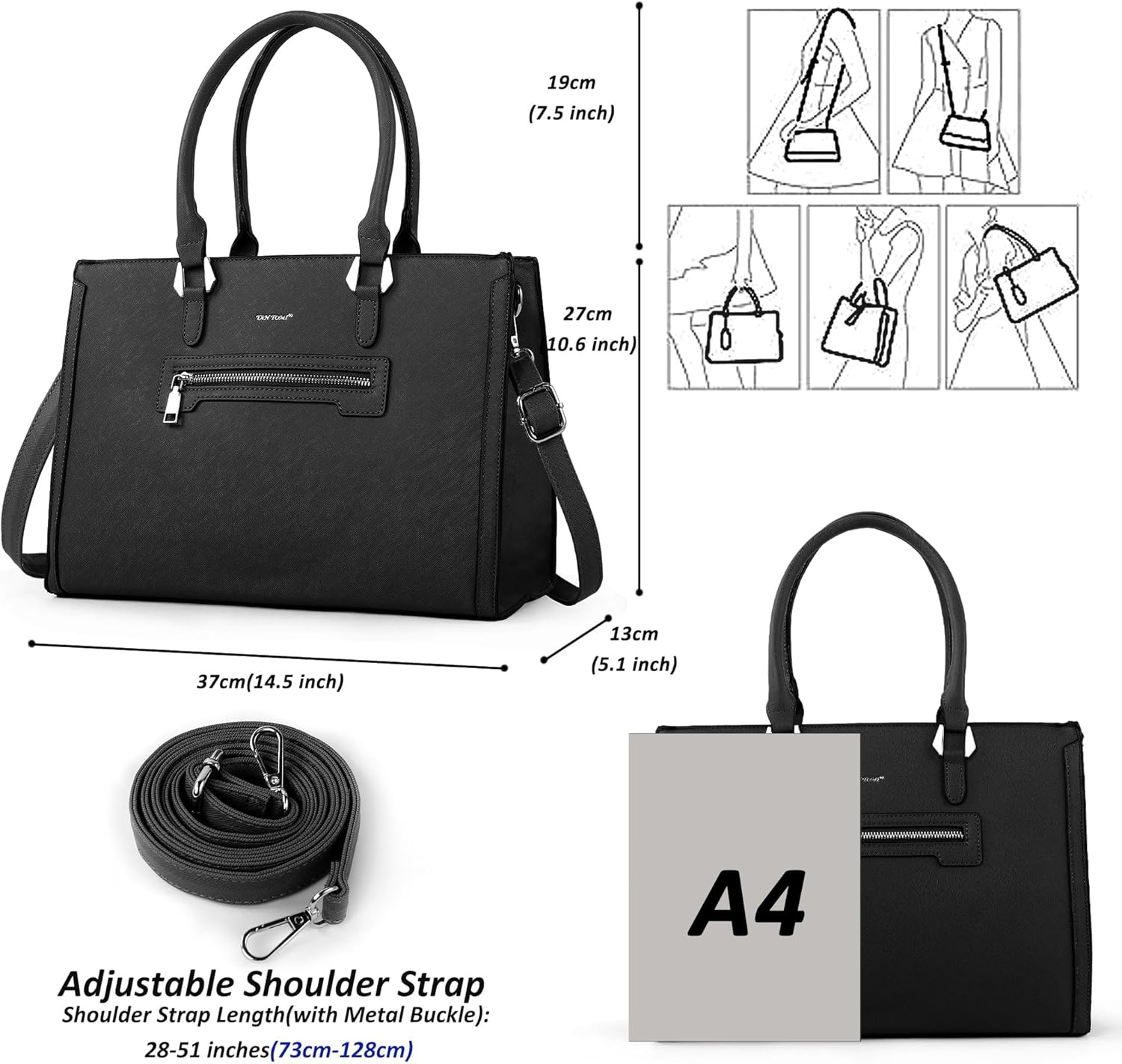 TANTOMI Structured Satchel Purses for Women, Medium Vegan Leather Top Handle Handbag with Pockets, Classy Work Bag for Ladies - Image 4