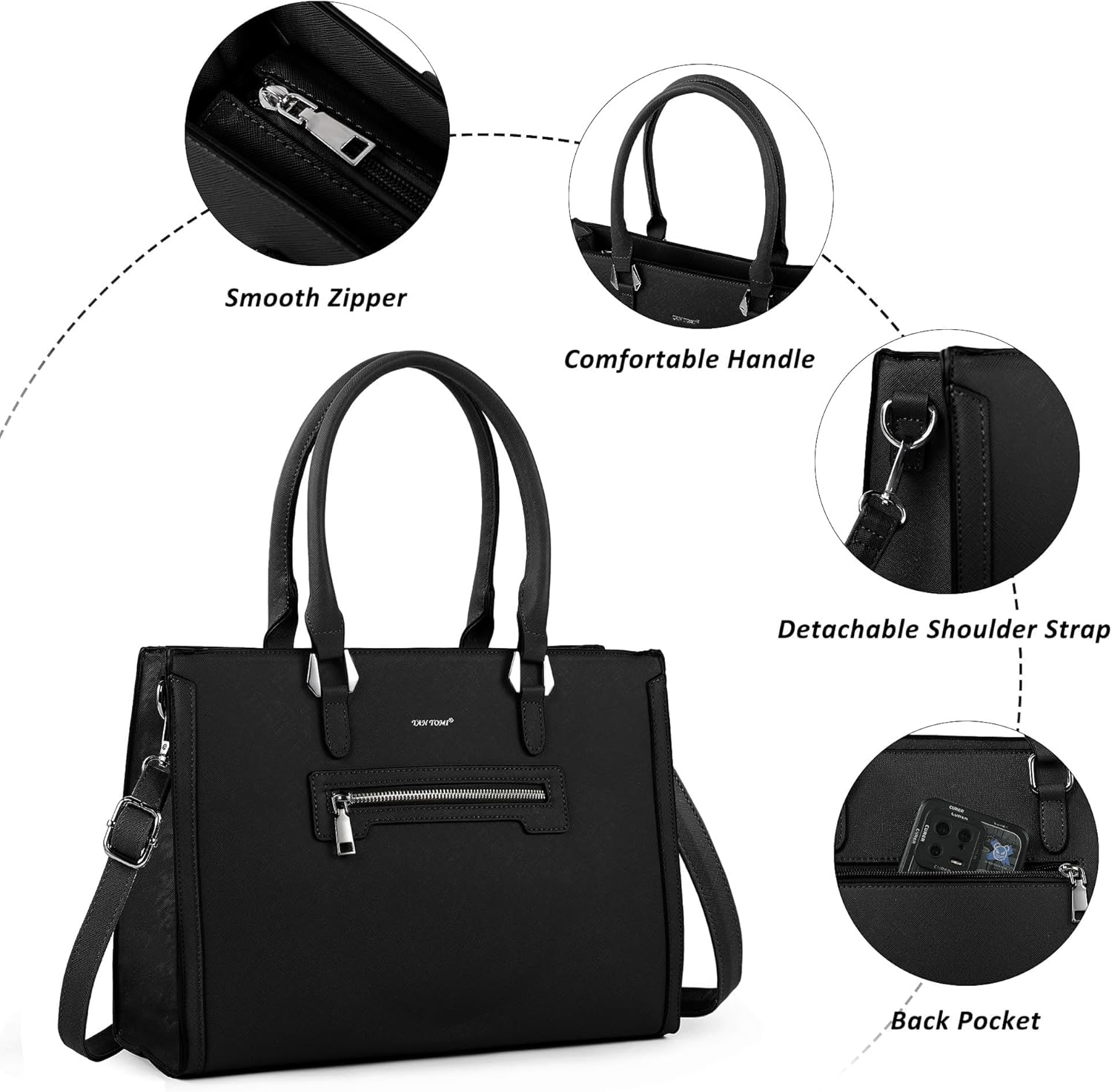 TANTOMI Structured Satchel Purses for Women, Medium Vegan Leather Top Handle Handbag with Pockets, Classy Work Bag for Ladies - Image 6