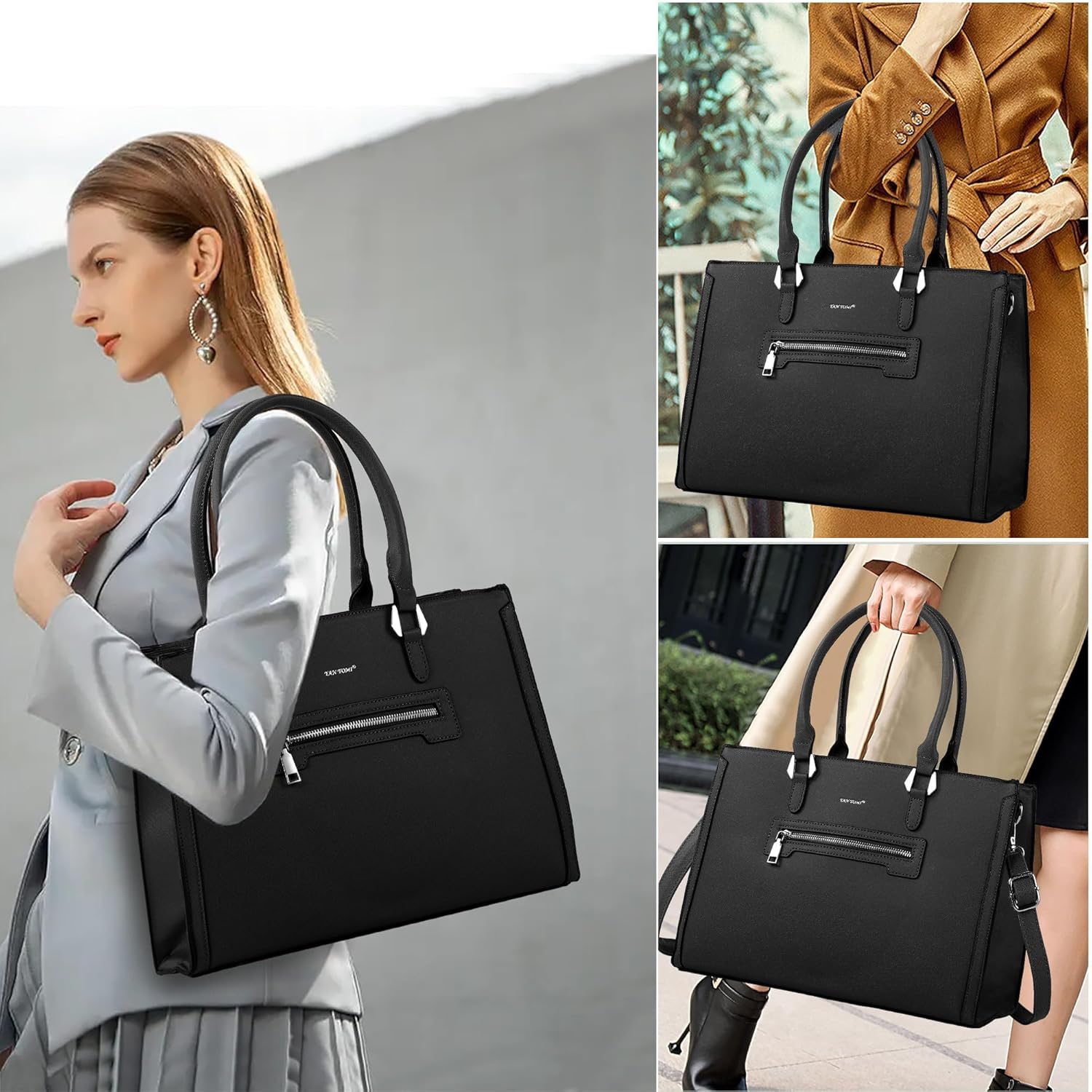 TANTOMI Structured Satchel Purses for Women, Medium Vegan Leather Top Handle Handbag with Pockets, Classy Work Bag for Ladies - Image 8