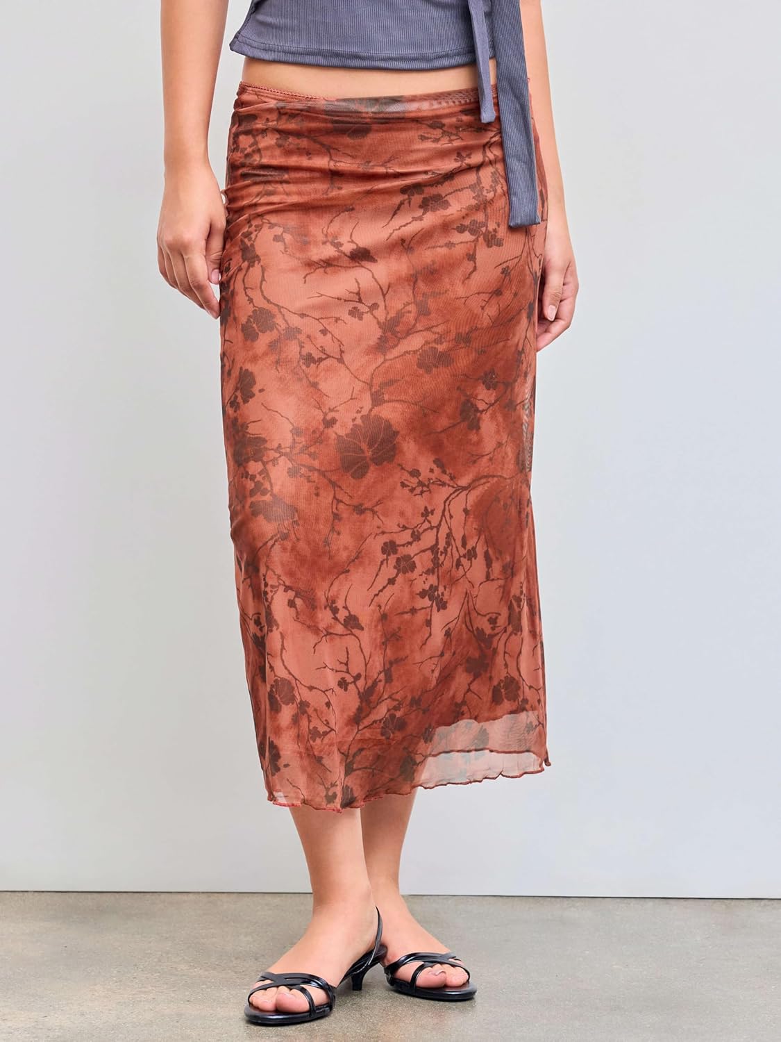 CIDER Women’s Mesh Floral Boho High Waisted Grunge Long Midi Fall Skirts Western Outfits - Image 3