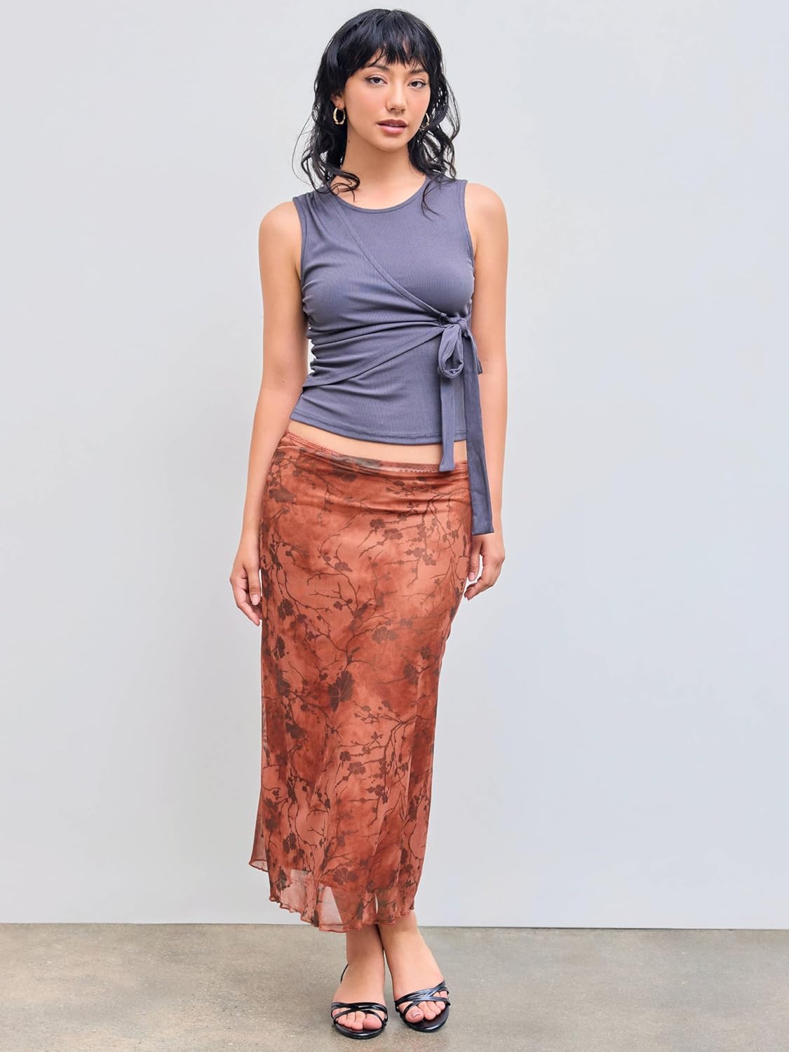 CIDER Women’s Mesh Floral Boho High Waisted Grunge Long Midi Fall Skirts Western Outfits - Image 4