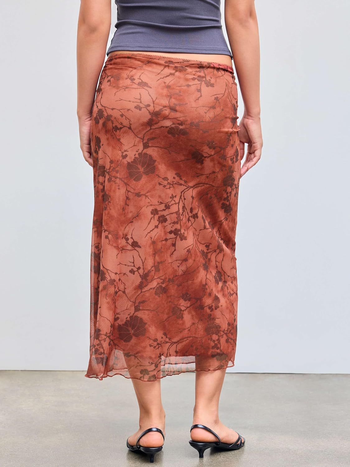 CIDER Women’s Mesh Floral Boho High Waisted Grunge Long Midi Fall Skirts Western Outfits - Image 6