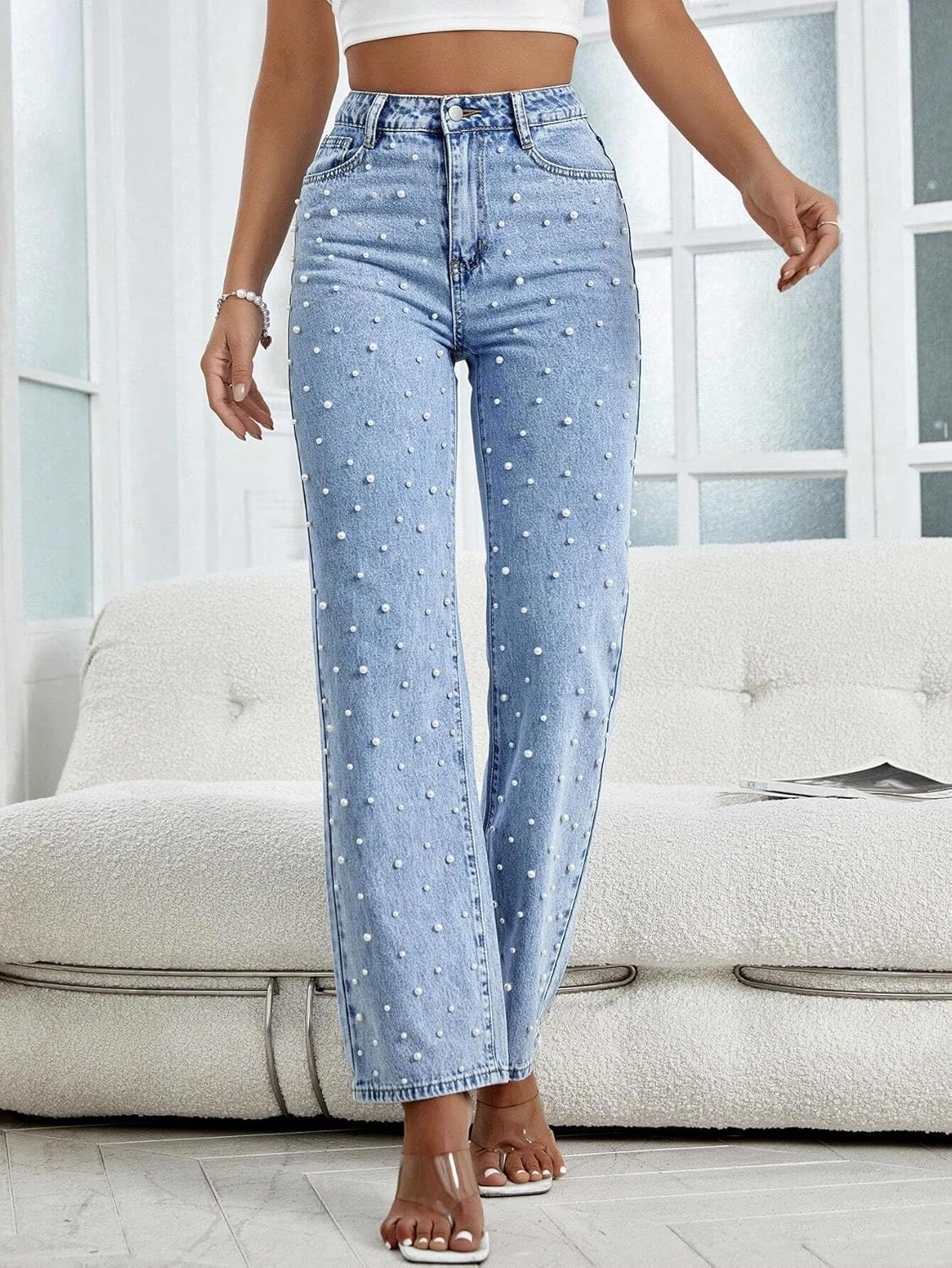 Kedera Women's High Waisted Jeans Boyfriend Baggy Wide Straight Leg Casual Denim Pants Trousers - Image 5