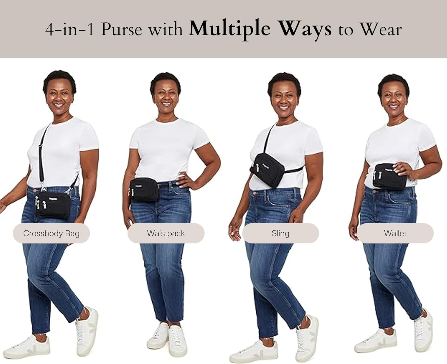 Baggallini Triple Zip Small Crossbody Bag for Women - 8x6 Lightweight Convertible Fanny Pack Belt Bag - Image 6