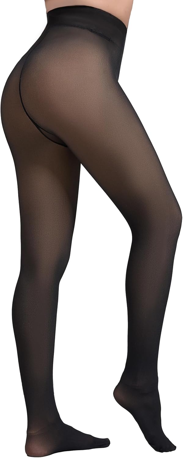 2025 One-Seam Fleece Lined Tights More Warmth Fake Translucent Pantyhose High Waist Thermal Legging Women - Image 2