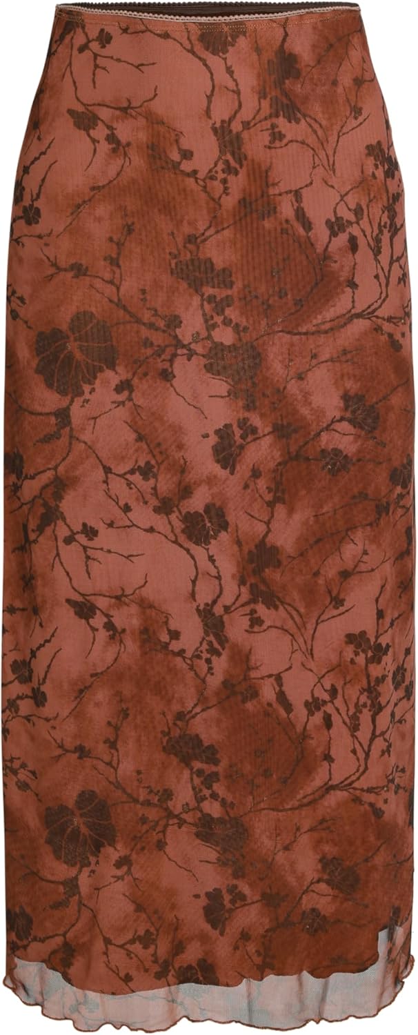 CIDER Women’s Mesh Floral Boho High Waisted Grunge Long Midi Fall Skirts Western Outfits - Image 2