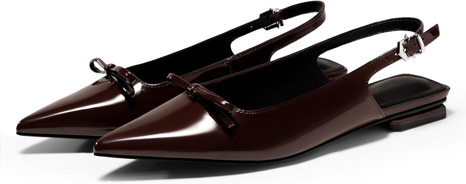 Coutgo Womens Slingback Flats Bow Slip on Dress Shoes Buckle Comfortable Ballet Flats Pointed Toe Flat Party Work Shoes - Image 2