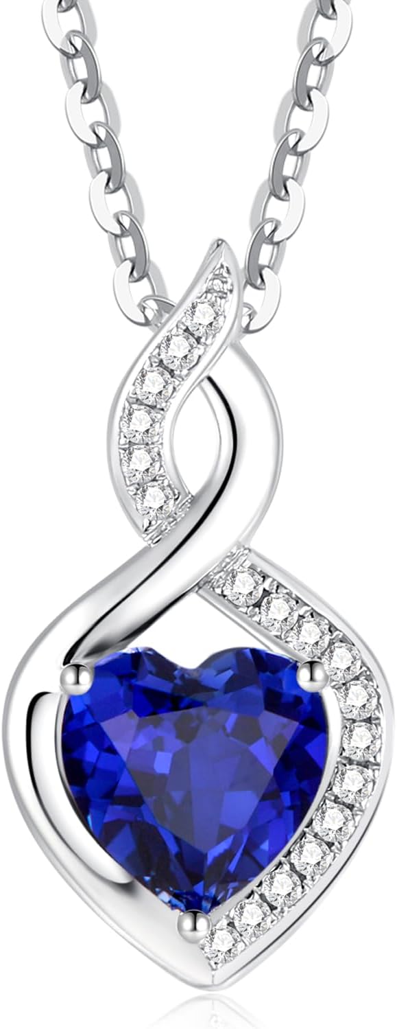 FANCIME 14K Solid White Gold Heart Birthstone Necklace with Diamond Pendent Birthday Gifts for Mom Women, Sterling Silver Chain 16" + 2" Extender - Image 2