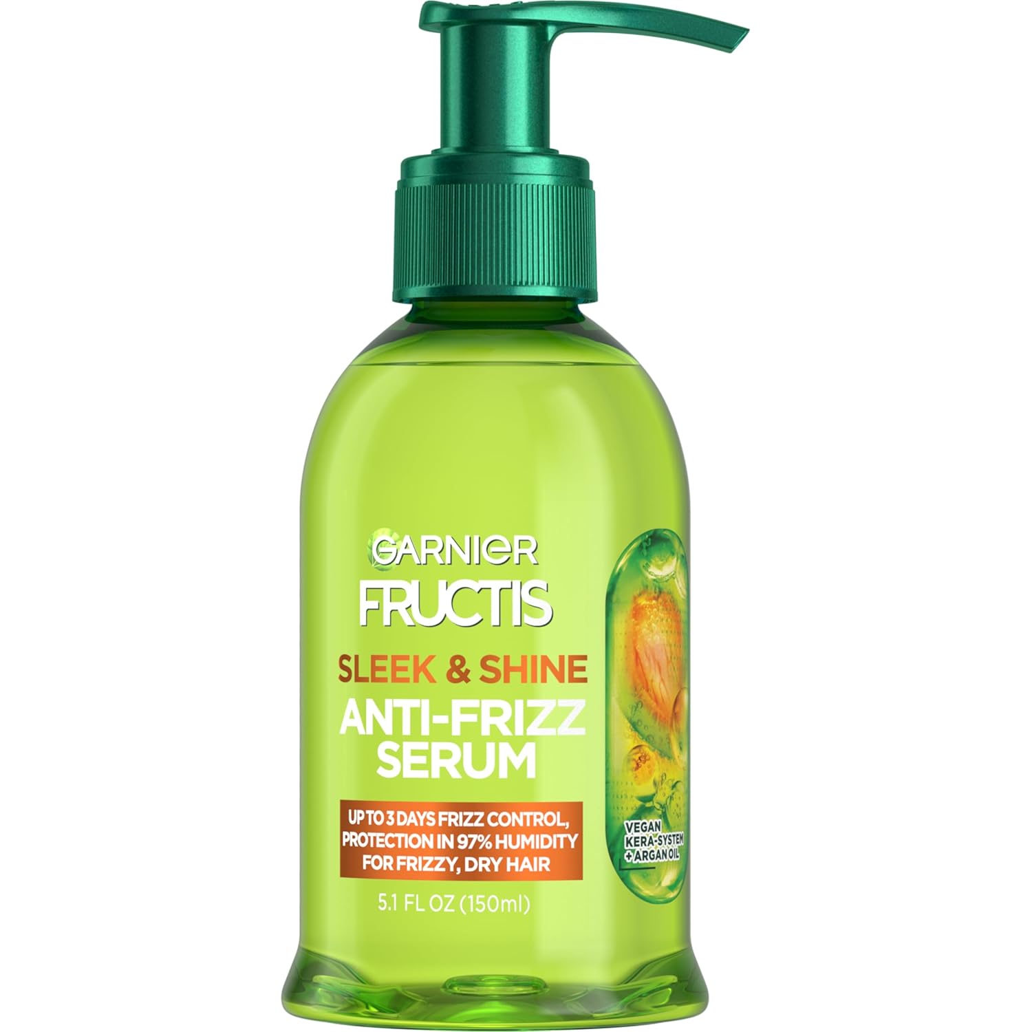 Garnier Fructis Sleek & Shine Anti-Frizz Serum for Frizzy, Dry Hair, Argan Oil, 5.1 Fl Oz, 1 Count (Packaging May Vary) - Image 2