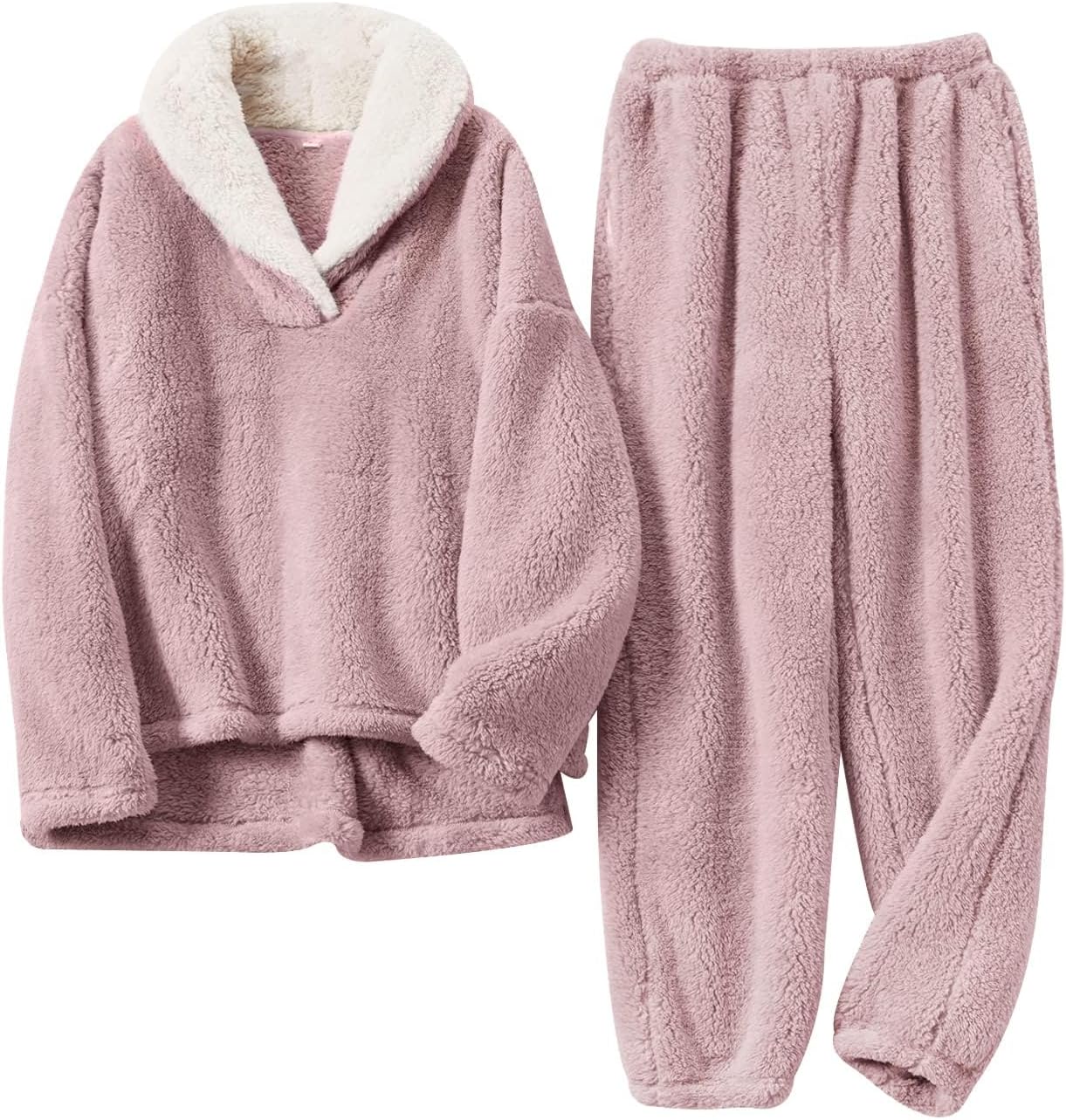 Gihuo Women' s Fluffy Pajamas Set Fleece Pullover Pants Loose Plush Sleepwear 2 Piece Pjs Set Warm Loungewear Fuzzy - Image 2