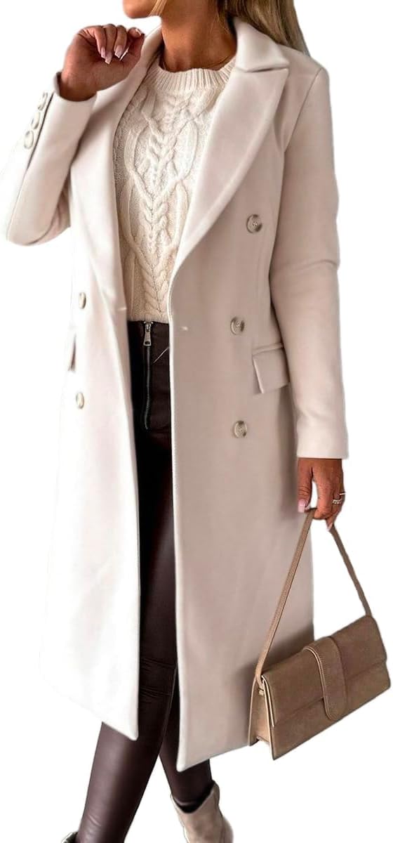 IDEALSANXUN Womens Long Wool Coat Double Breasted Trench Coat Fall Winter Clothes - Image 2