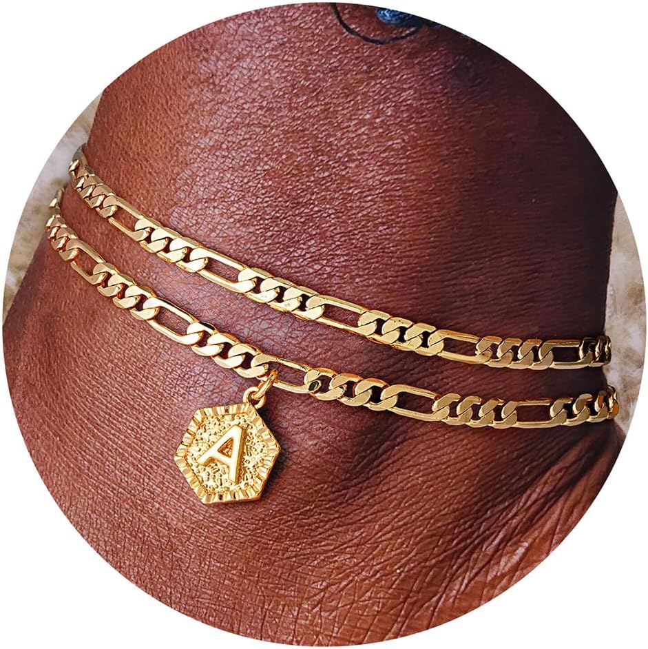 Memorjew Initial Ankle Bracelets for Women, 14K-Gold-Plated Double Layered Initial Anklets Jewelry for Women - Image 2