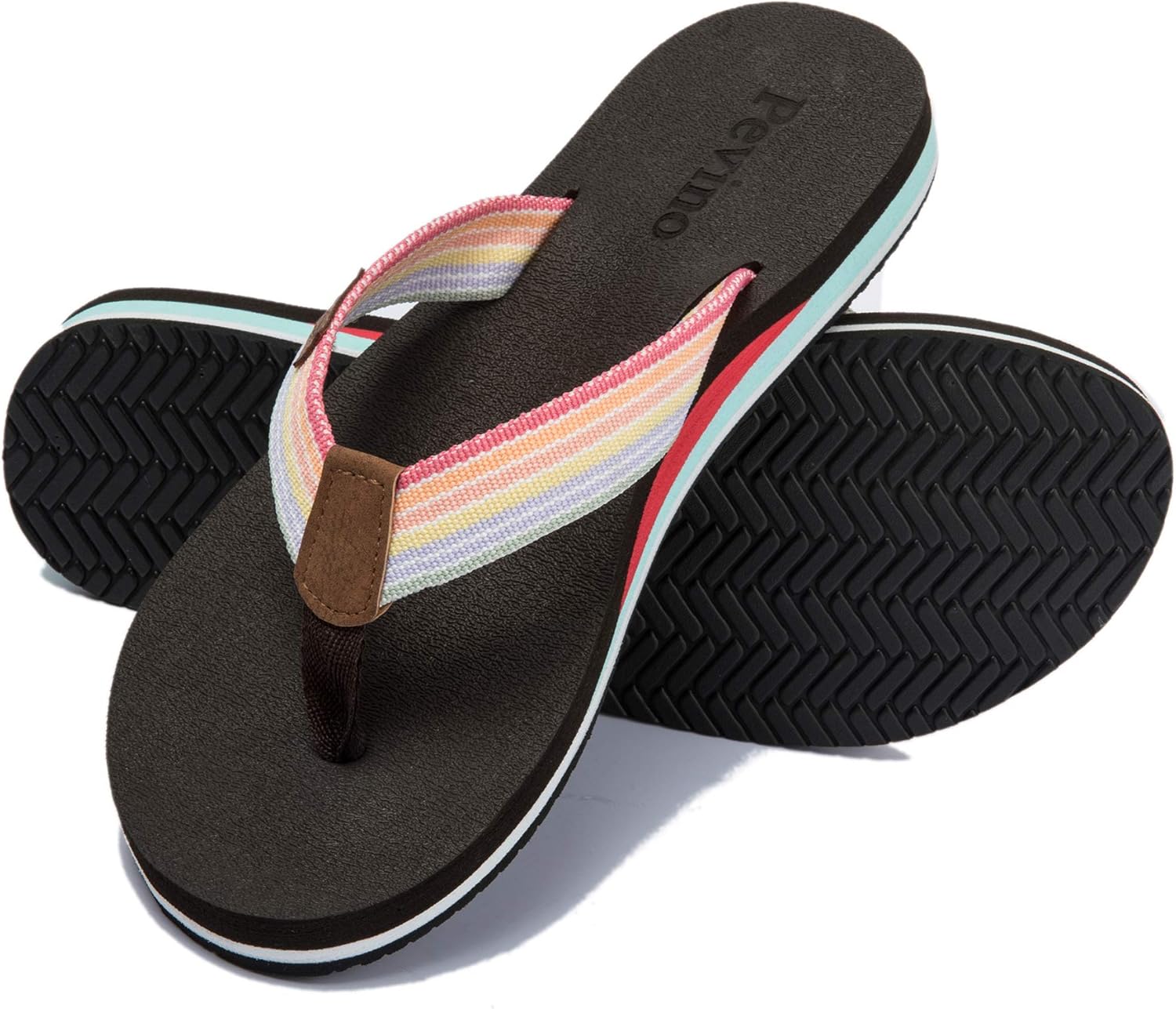Pevino Women's Orthotic Flip Flops,Casual Comfortable Yoga Mat Thong Sandal with Arch Support - Image 2