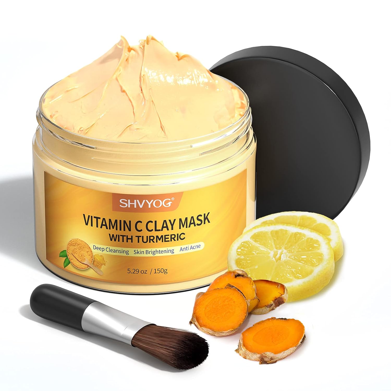 SHVYOG Turmeric Vitamin C Clay Mask with Kaolin Clay for Dull & Blemish-Prone Skin, Deep Cleansing Facial Mask, Face Masks Skincare for Controlling Oil and Refining Pores 5.29 Oz 150g - Image 2