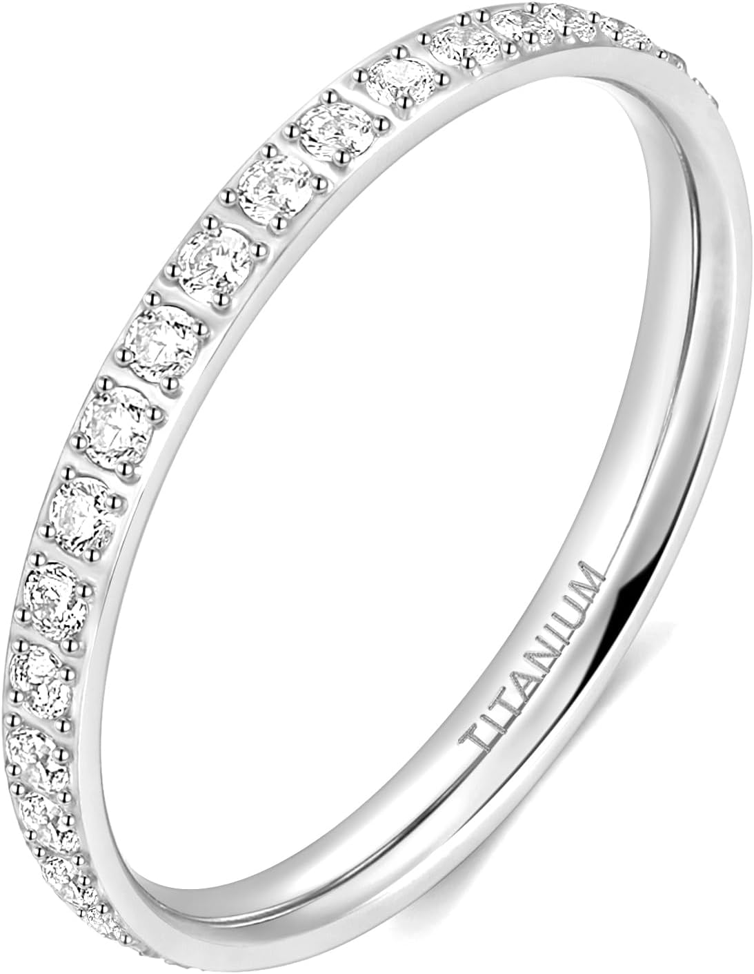 TIGRADE 2mm Women Titanium Eternity Ring Cubic Zirconia Anniversary Wedding Engagement Band Size 3-13.5 - Image 2