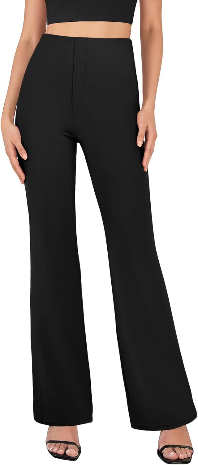 Womens Dress Pants Business Casual Work Pants with Pockets Pull On Flare Office Slacks High Waist Stretchy Trousers - Image 2