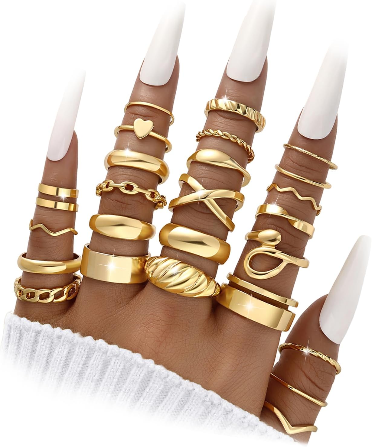 YEEZII 25 Pcs Gold Knuckle Rings Set for Women, Cute Stackable Finger Midi Rings, Dainty Gold Chunky Stacking Statement Womens ring pack - Image 2