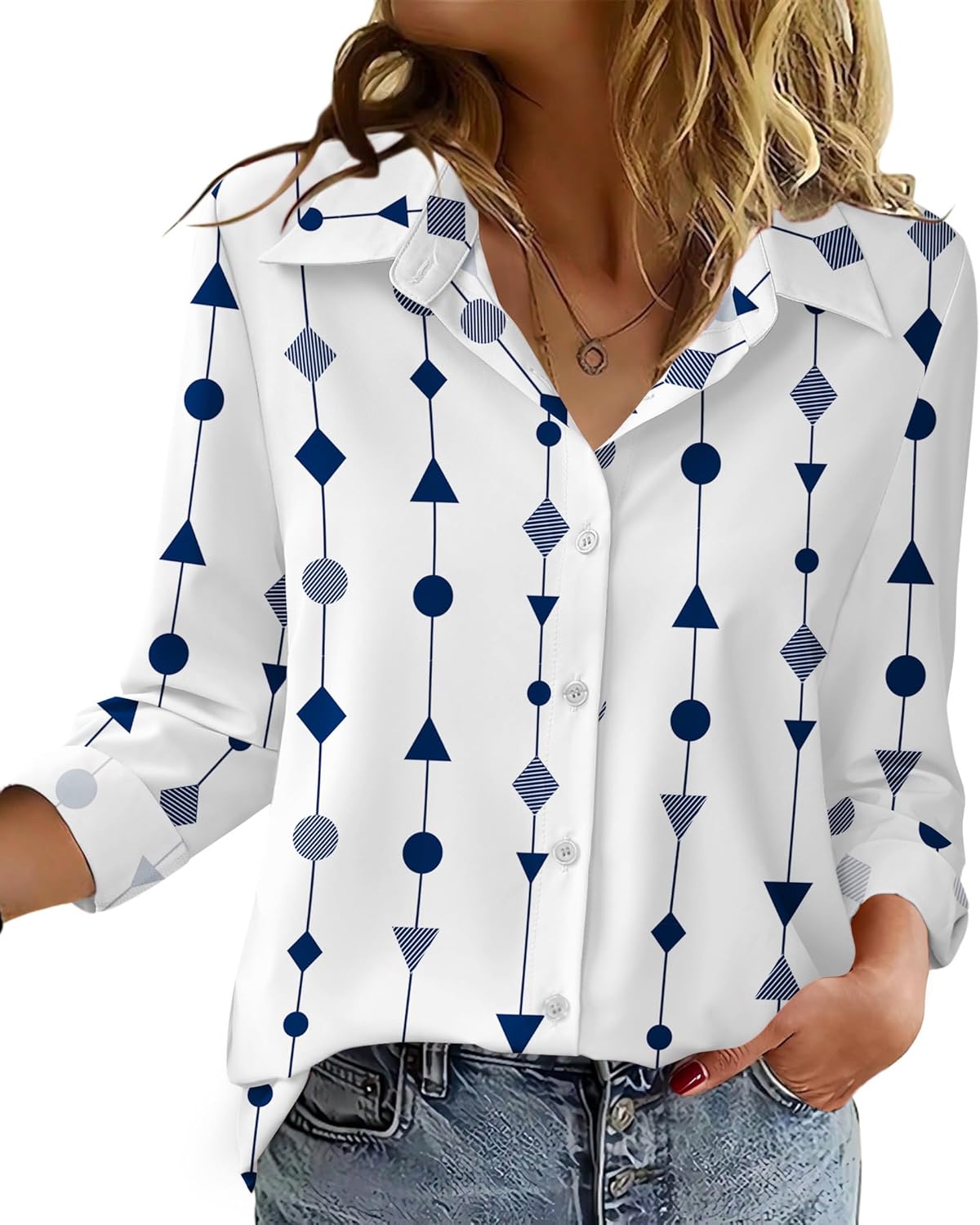 Zeagoo Blouse for Women Dressy Long Sleeve Button Down Shirts Business Casual Outfit Lightweight Solid/Printed Tops - Image 2