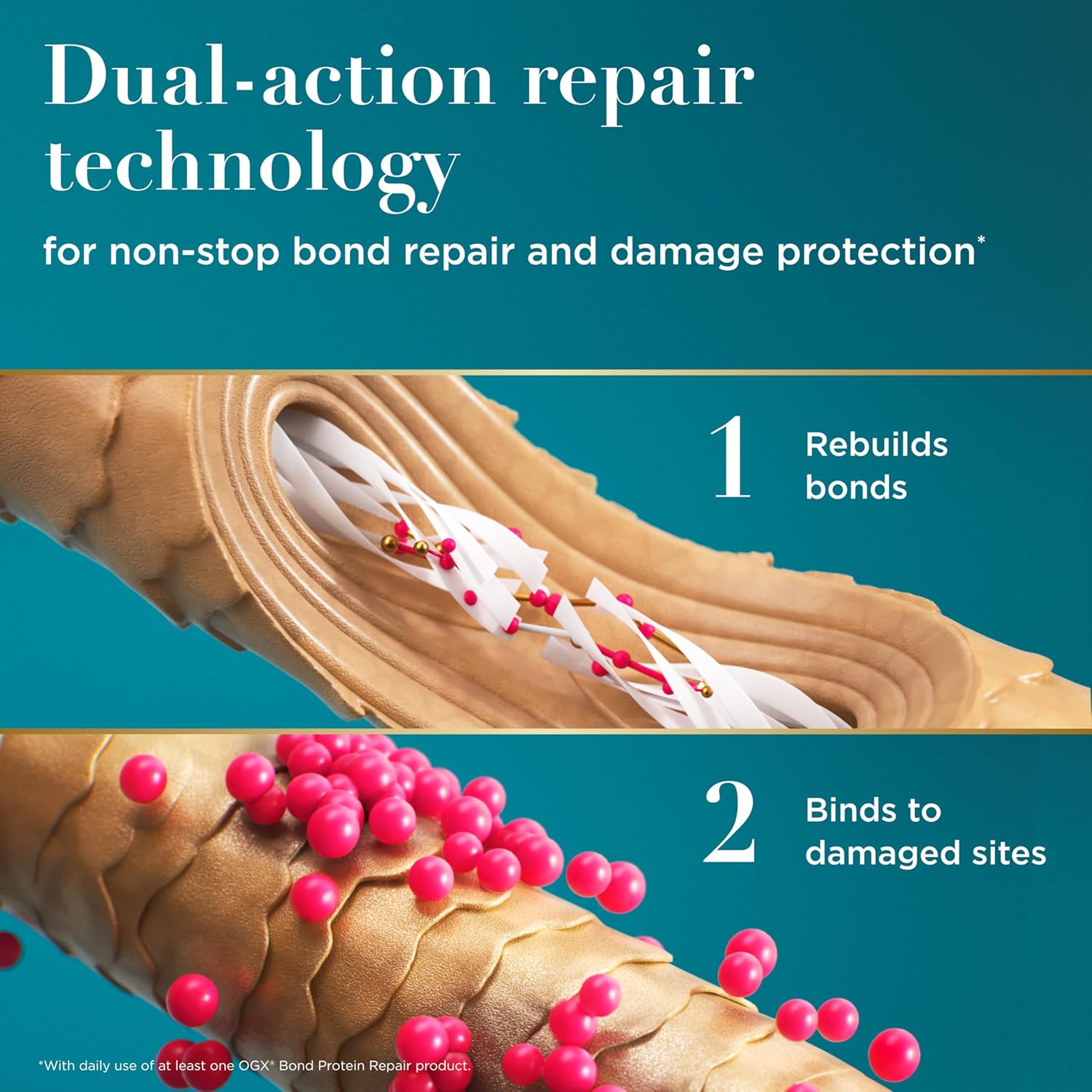 OGX Repair & Protect Bond Protein Repair 450°F Heat Protect Spray, Weightless Repair Mist for Nonstop Damage Protection* for All Hair Types, Heat Spray Preps Hair for Styling, 6.5 fl. oz - Image 7