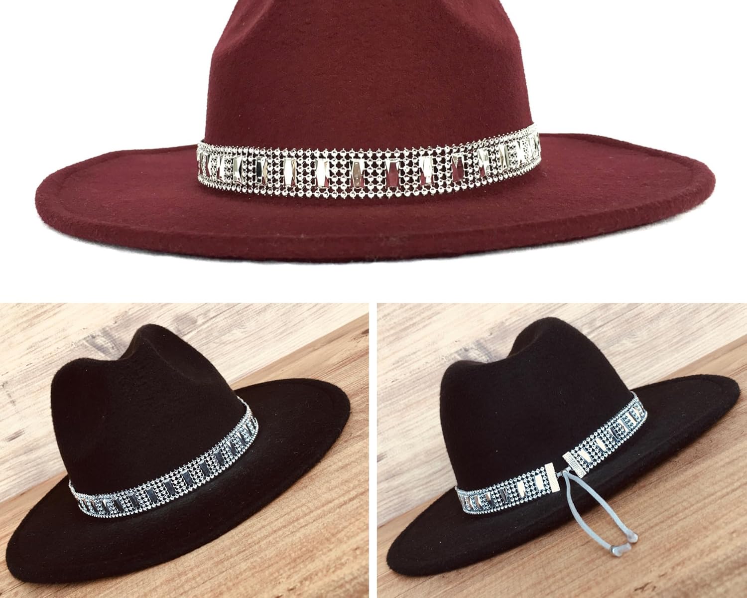Women Cowboy Hatband, Rhinestone Silver or Gold Hat Belt, Sparkly Adjustable Fedora Western Style Hat Band, - Image 8