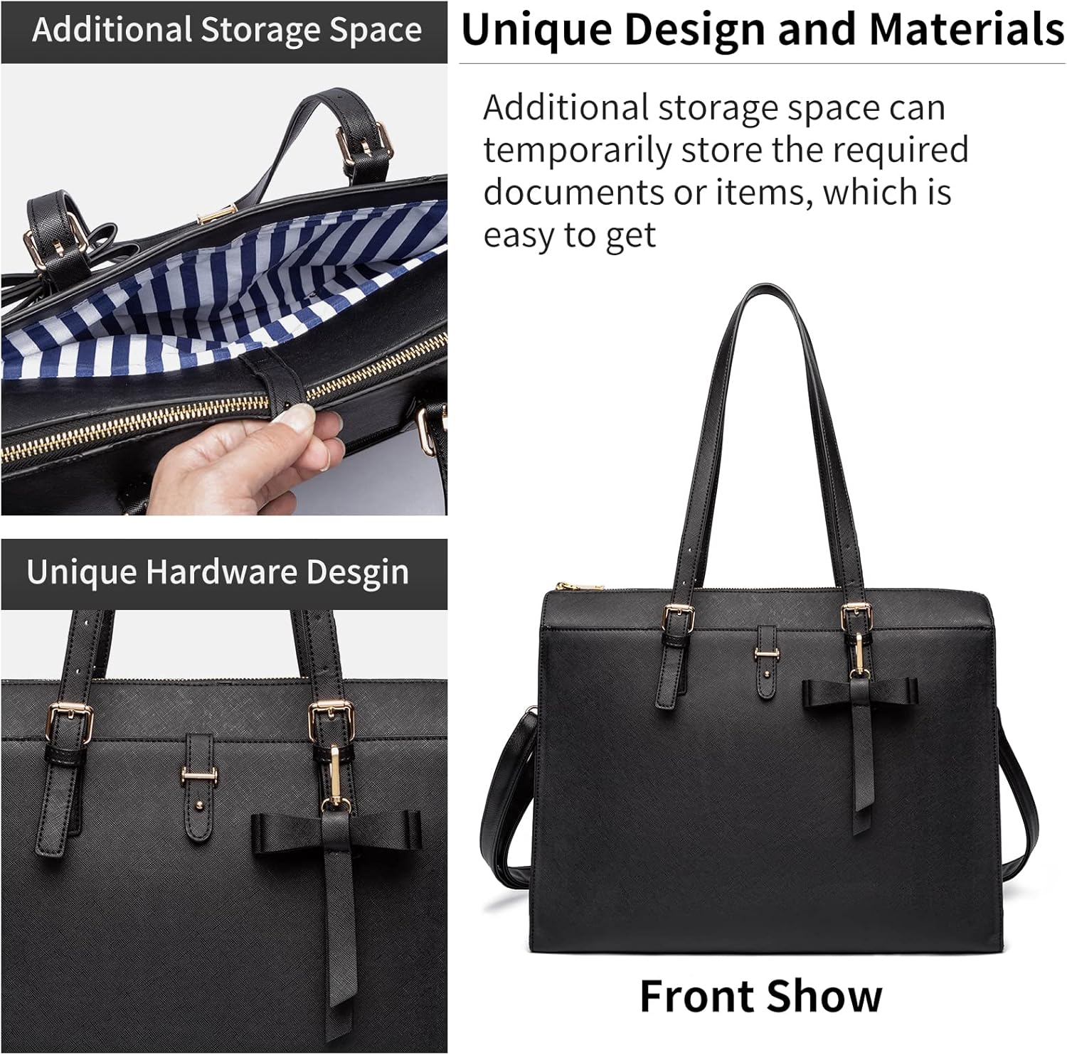 Keyli 4pc Sets Laptop Bag for Women Large Leather Laptop Briefcase with USB Charging Port Computer Shoulder tote Bags Purse - Image 7