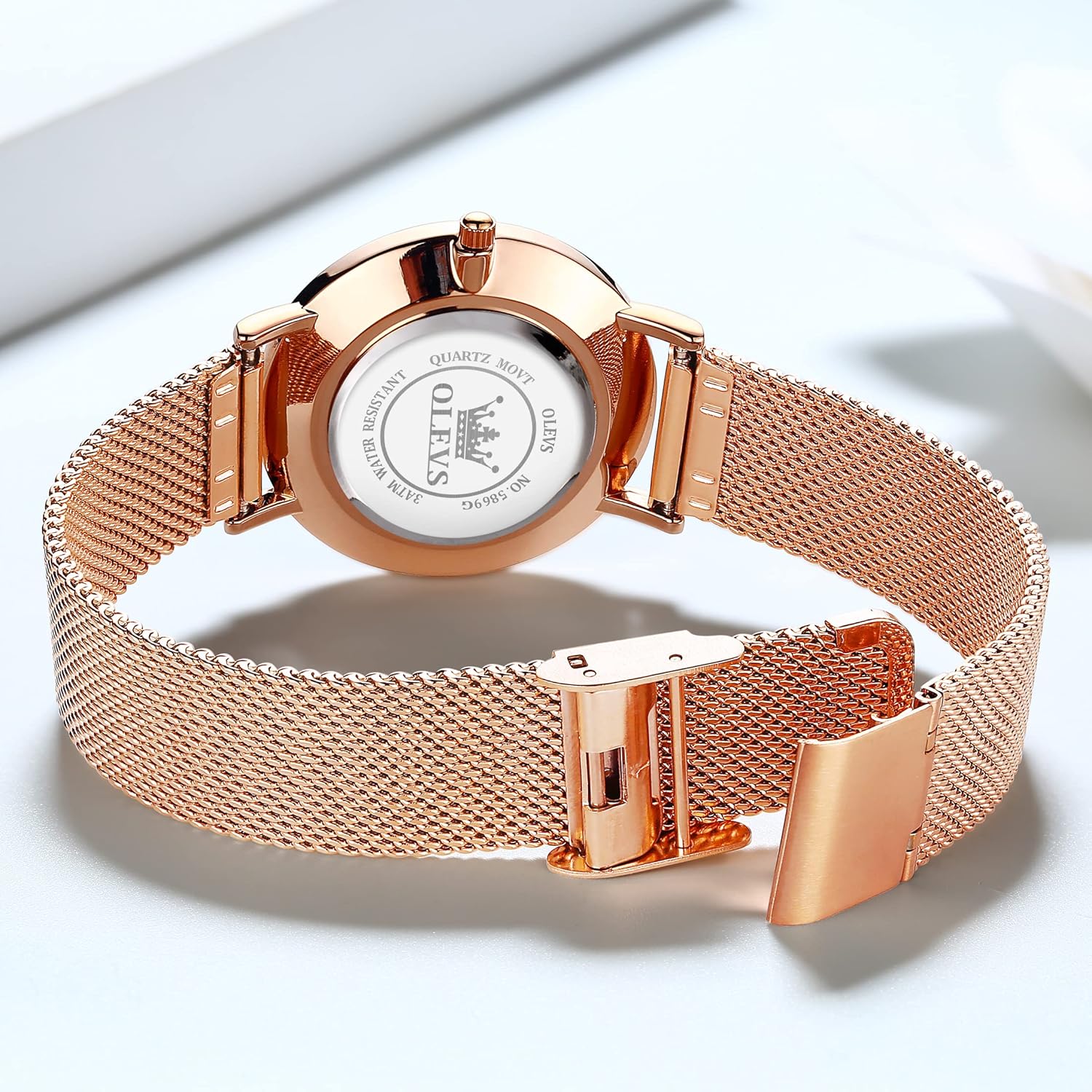 OLEVS Women's Mesh Bracelet Watch, Elegant Large Face Three Hand Analog Quartz Womens Wristwatch, Pretty Slim Date Display Waterproof Ladies Watches for Small Wrists - Image 9