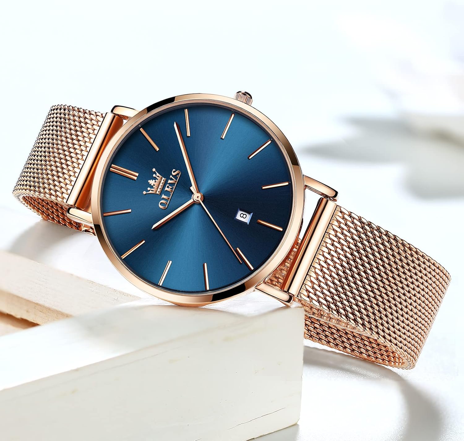 OLEVS Women's Mesh Bracelet Watch, Elegant Large Face Three Hand Analog Quartz Womens Wristwatch, Pretty Slim Date Display Waterproof Ladies Watches for Small Wrists - Image 10