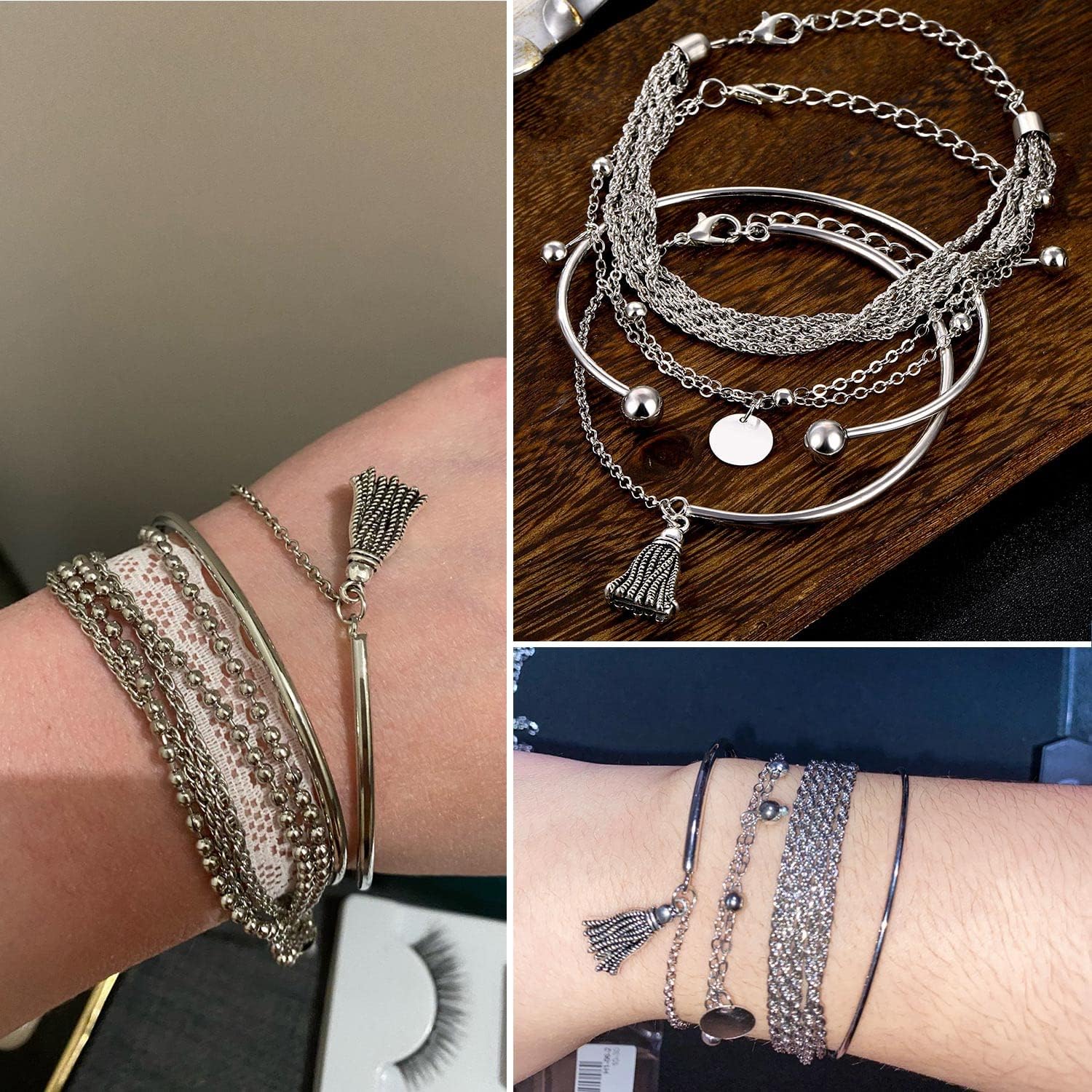 17IF 18-25 PCS(6 Pack) Boho Gold Bracelets Set for Women Stackable Chunky Dainty Bangles Adjustable Chain Flat Cuff Cuban Punk Charm Bundle Jewelry - Image 5