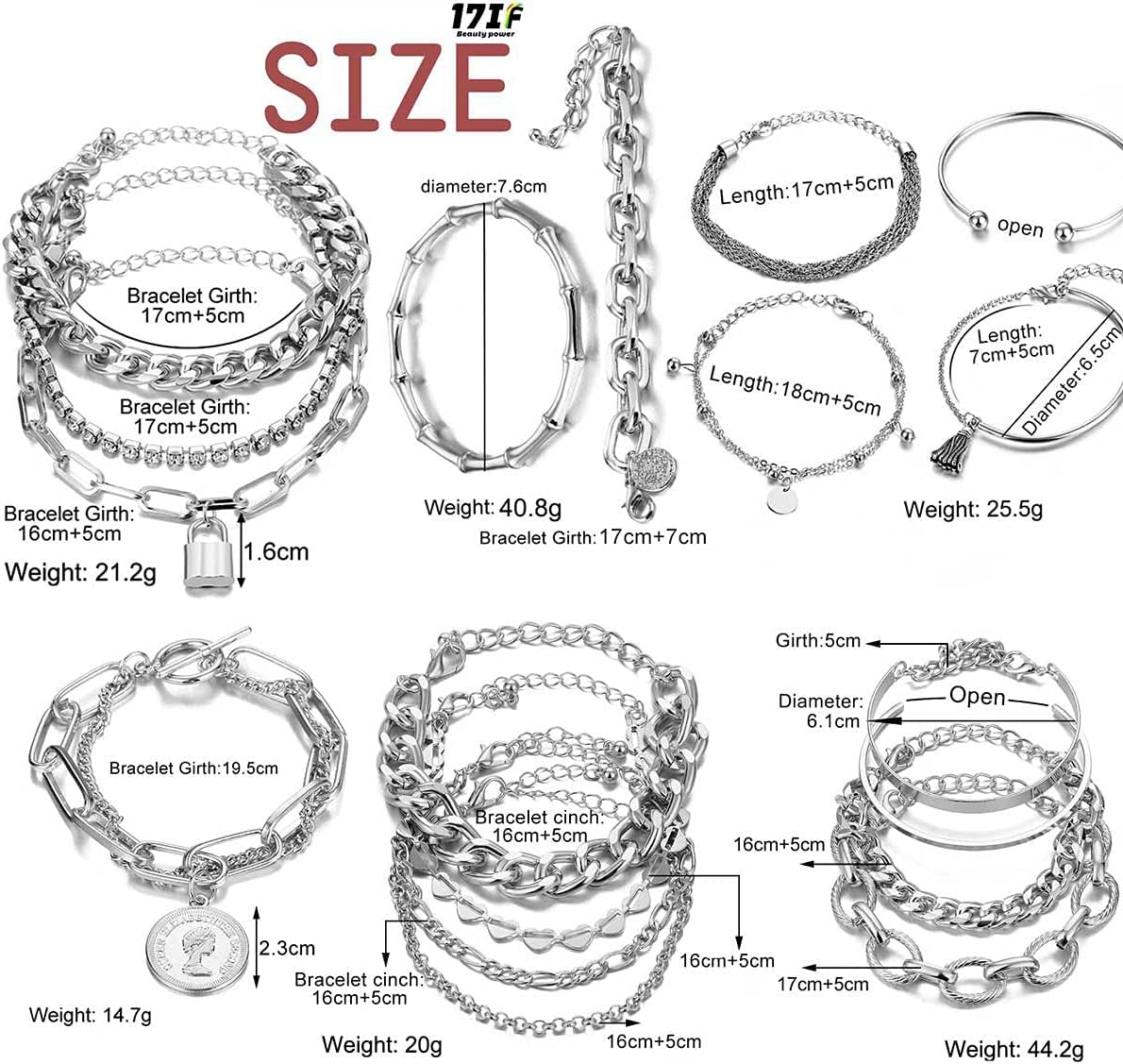 17IF 18-25 PCS(6 Pack) Boho Gold Bracelets Set for Women Stackable Chunky Dainty Bangles Adjustable Chain Flat Cuff Cuban Punk Charm Bundle Jewelry - Image 7