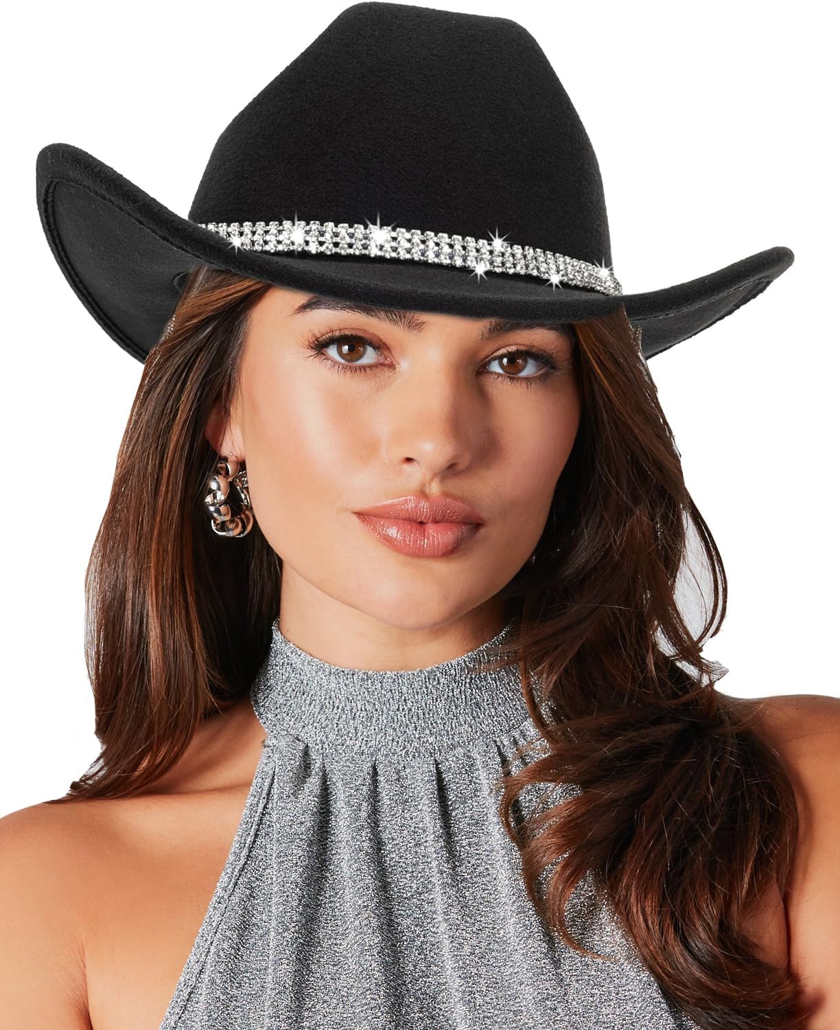 Western Cowboy Hat for Men Women Classic Fedora Hat with Buckle Belt (Size:M-L) - Image 3