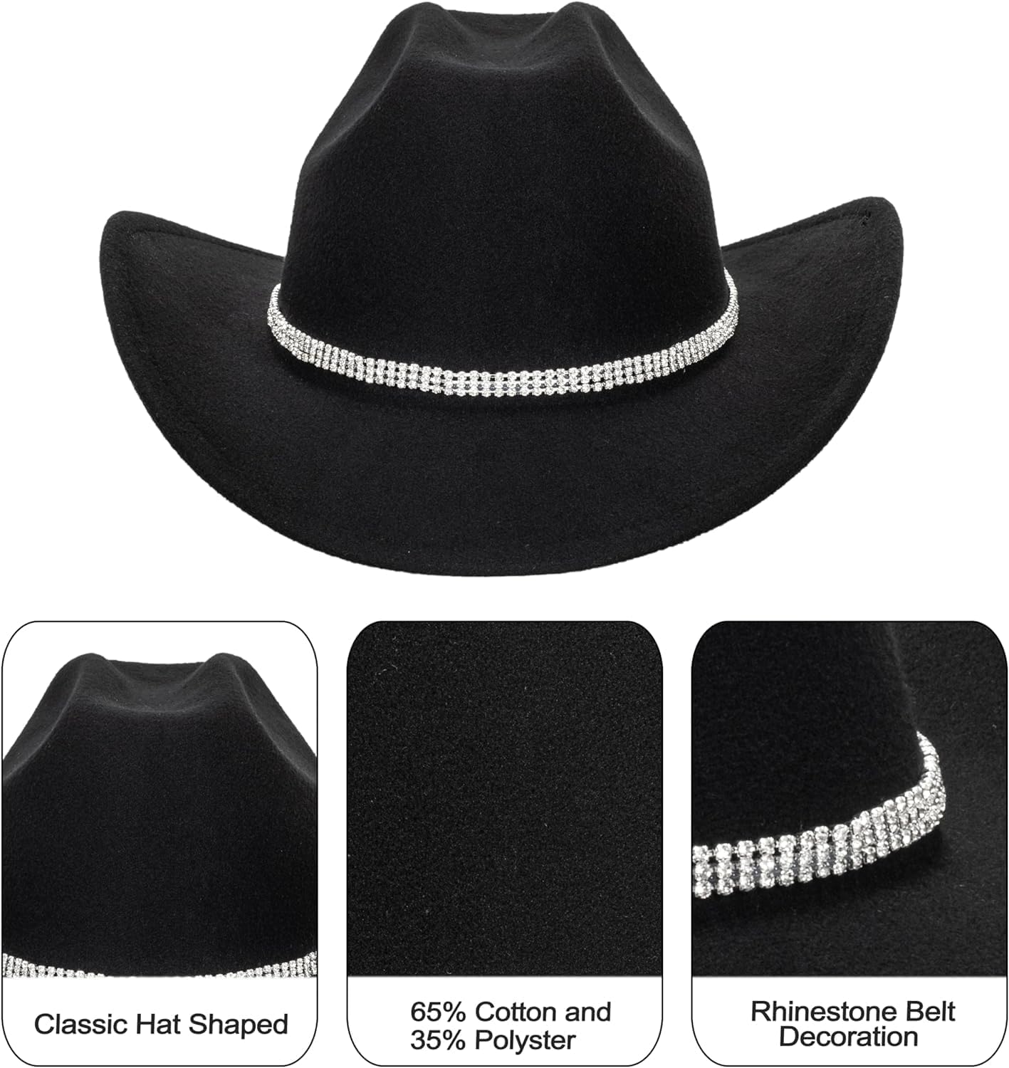 Western Cowboy Hat for Men Women Classic Fedora Hat with Buckle Belt (Size:M-L) - Image 4