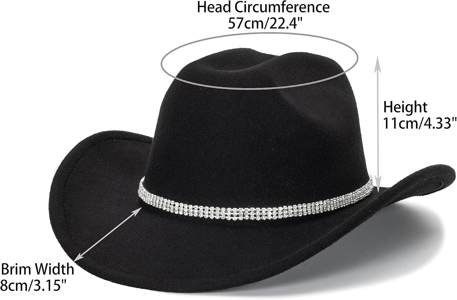 Western Cowboy Hat for Men Women Classic Fedora Hat with Buckle Belt (Size:M-L) - Image 5
