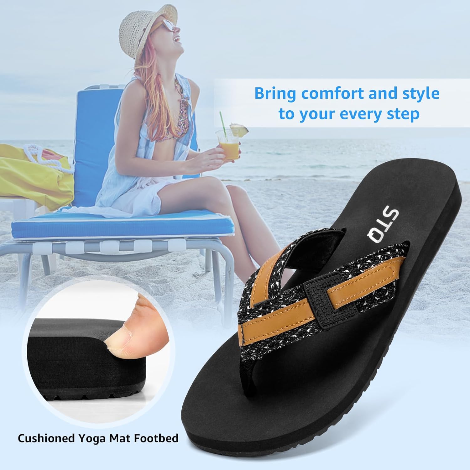 STQ Orthopedic Flip Flops for Women丨Adjustable Beach Sandals with Arch Support for Plantar Fasciitis Relief - Image 3