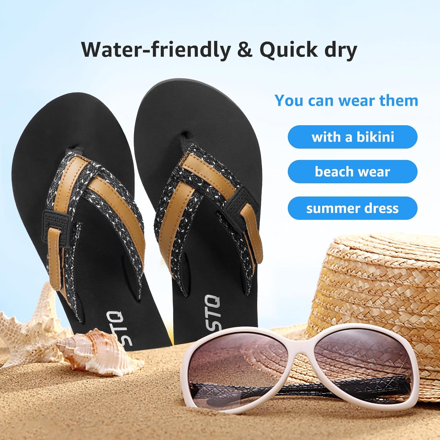 STQ Orthopedic Flip Flops for Women丨Adjustable Beach Sandals with Arch Support for Plantar Fasciitis Relief - Image 8