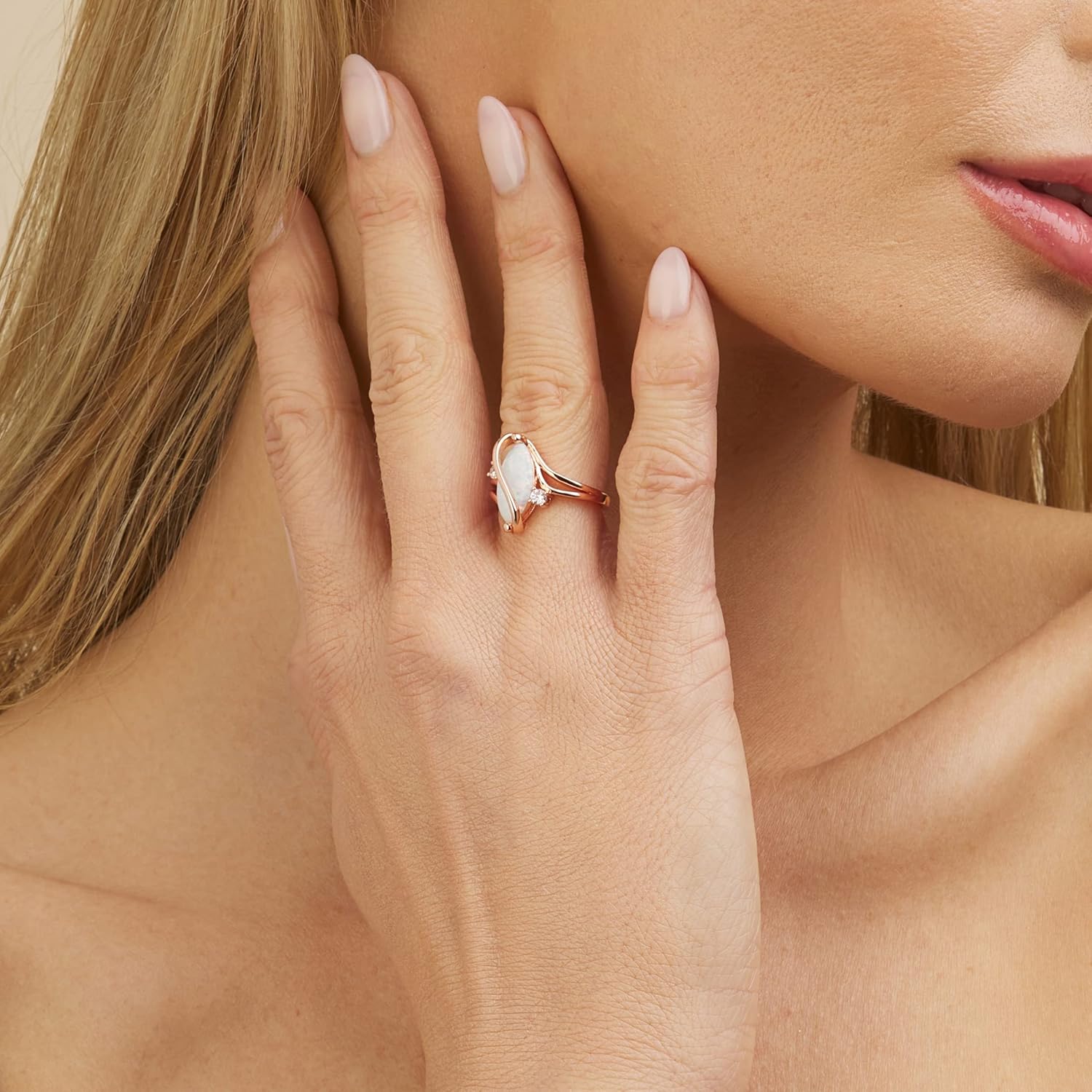 Barzel Rose Gold & White Gold Plated Created Ruby, White Fire Opal & Cubic Zirconia Accents Ring - Image 3