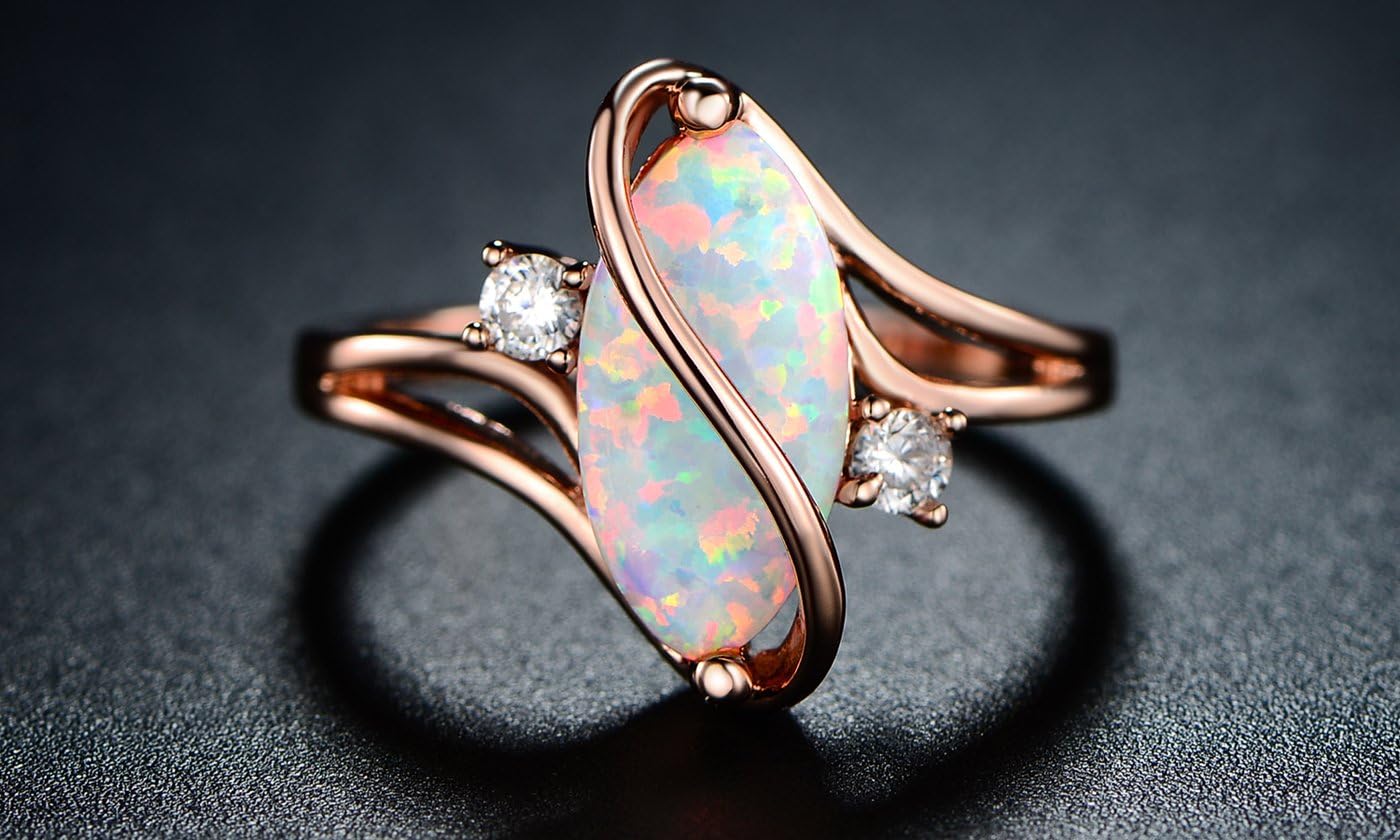 Barzel Rose Gold & White Gold Plated Created Ruby, White Fire Opal & Cubic Zirconia Accents Ring - Image 5