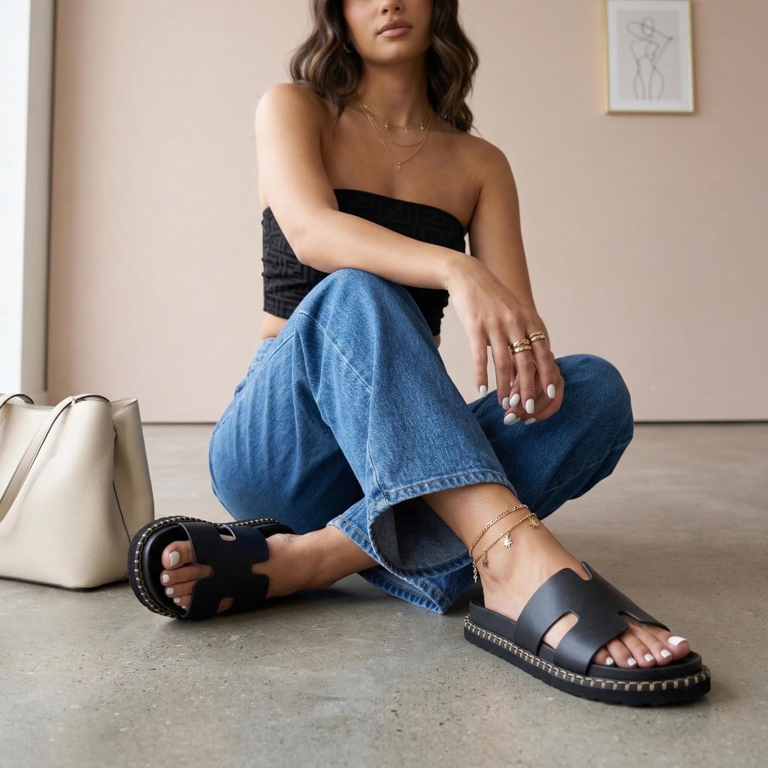 CUSHIONAIRE Crisp Women’s Slide Sandal – Faux Leather Cutout Slip-On with Artisan Stitching & Memory Foam, Wide Widths Available - Image 4