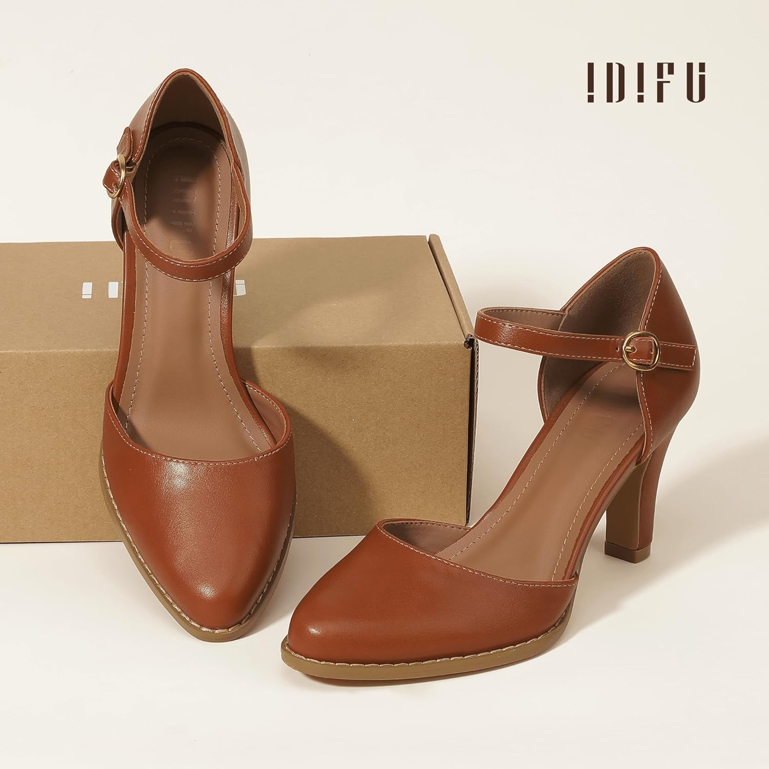 IDIFU IN3 Closed Toe Chunky High Heels Comfortable Dress Shoes for Women Pumps Vintage Heels Dressy Wedding Prom Bridal Party Work Office Business D'Orsay Pumps Shoes - Image 6