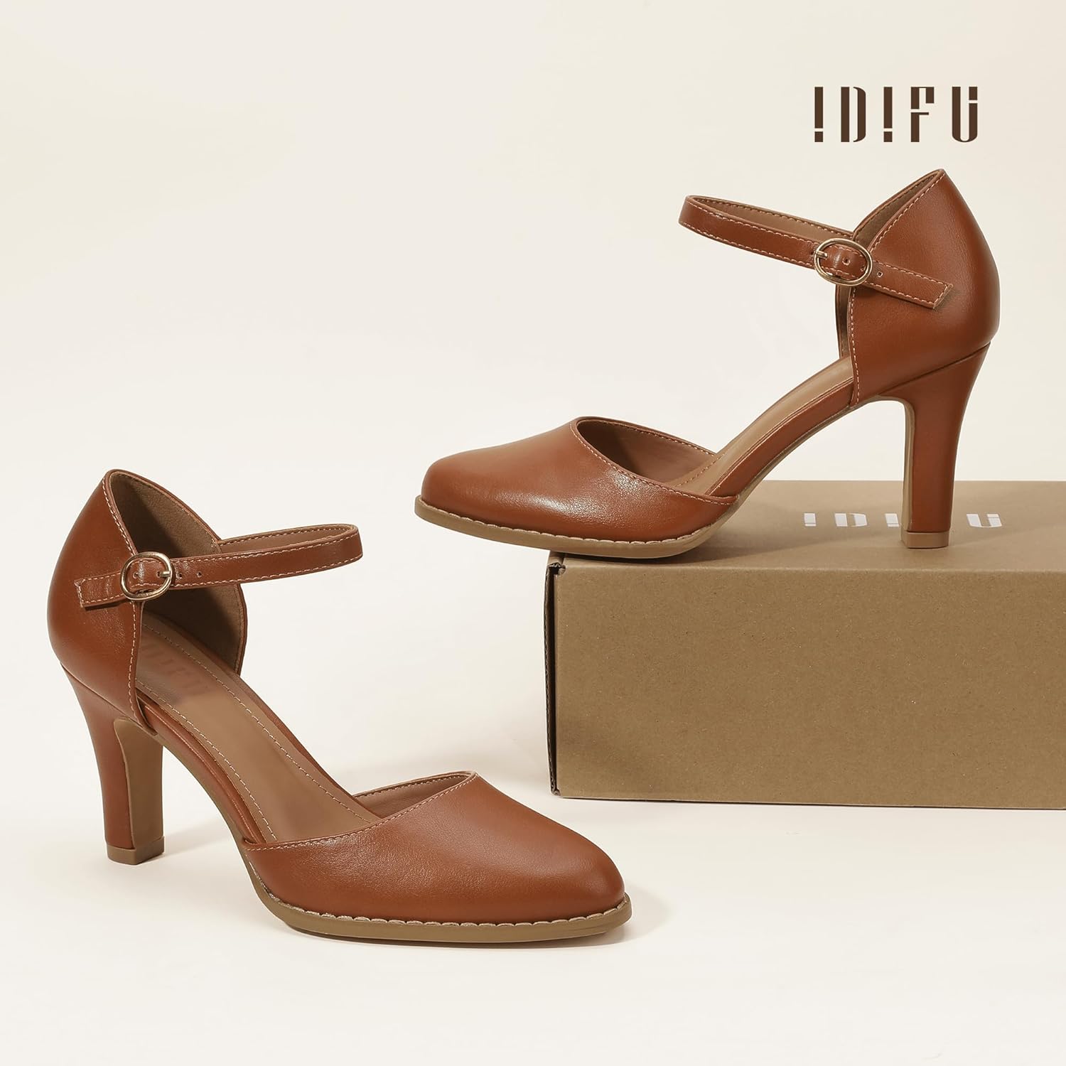 IDIFU IN3 Closed Toe Chunky High Heels Comfortable Dress Shoes for Women Pumps Vintage Heels Dressy Wedding Prom Bridal Party Work Office Business D'Orsay Pumps Shoes - Image 7