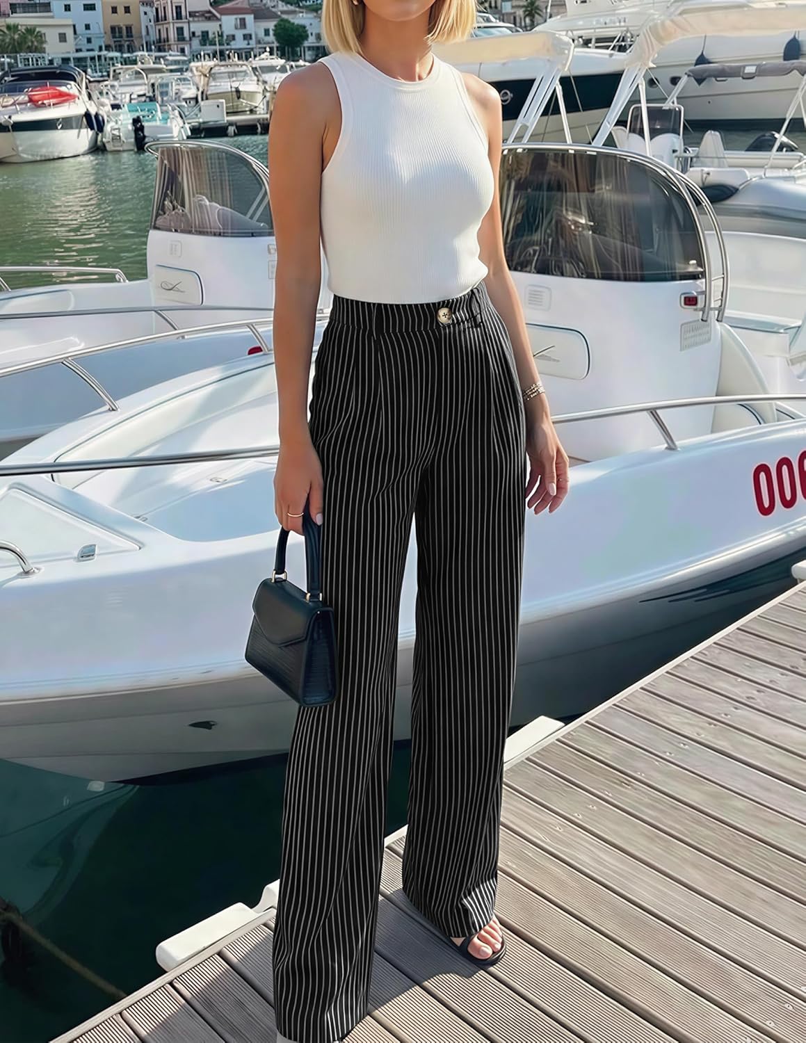 ZESICA Women's Wide Leg Striped Palazzo Pants 2026 Casual High Waist Straight Business Work Dressy Trousers with Pockets - Image 4