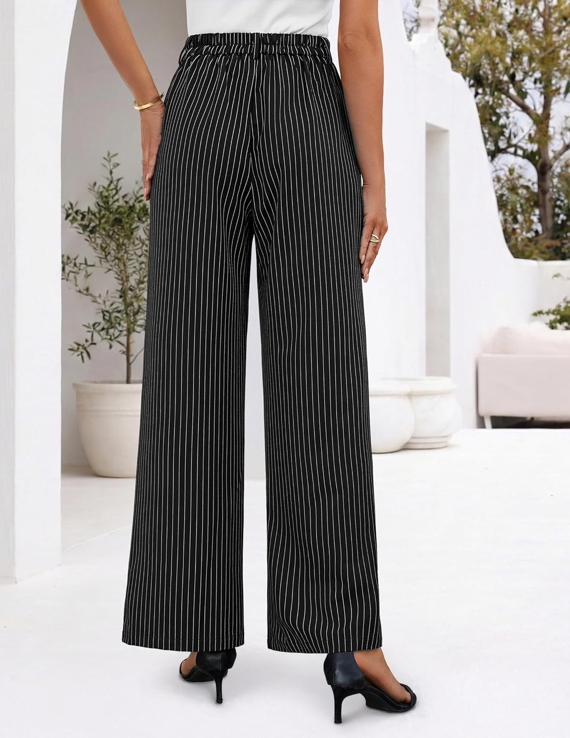 ZESICA Women's Wide Leg Striped Palazzo Pants 2026 Casual High Waist Straight Business Work Dressy Trousers with Pockets - Image 6