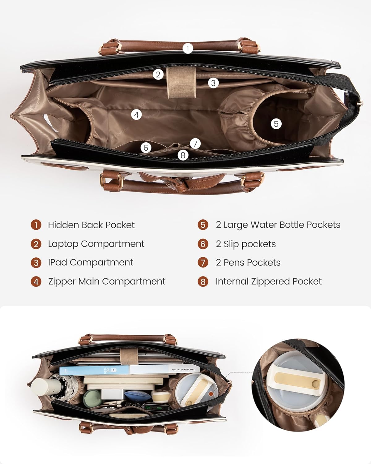 LOVEVOOK Laptop Bag for Women,Work Tote Bag with Large Cup Holder,Leather Computer Bag Teacher Bag Handbag Gifts for Women - Image 4