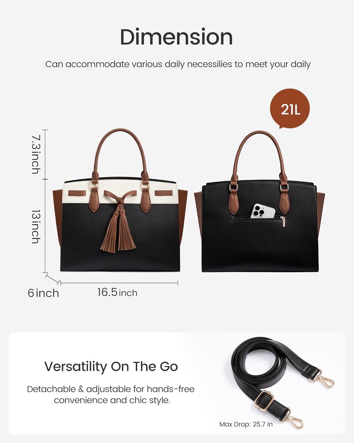 LOVEVOOK Laptop Bag for Women,Work Tote Bag with Large Cup Holder,Leather Computer Bag Teacher Bag Handbag Gifts for Women - Image 5