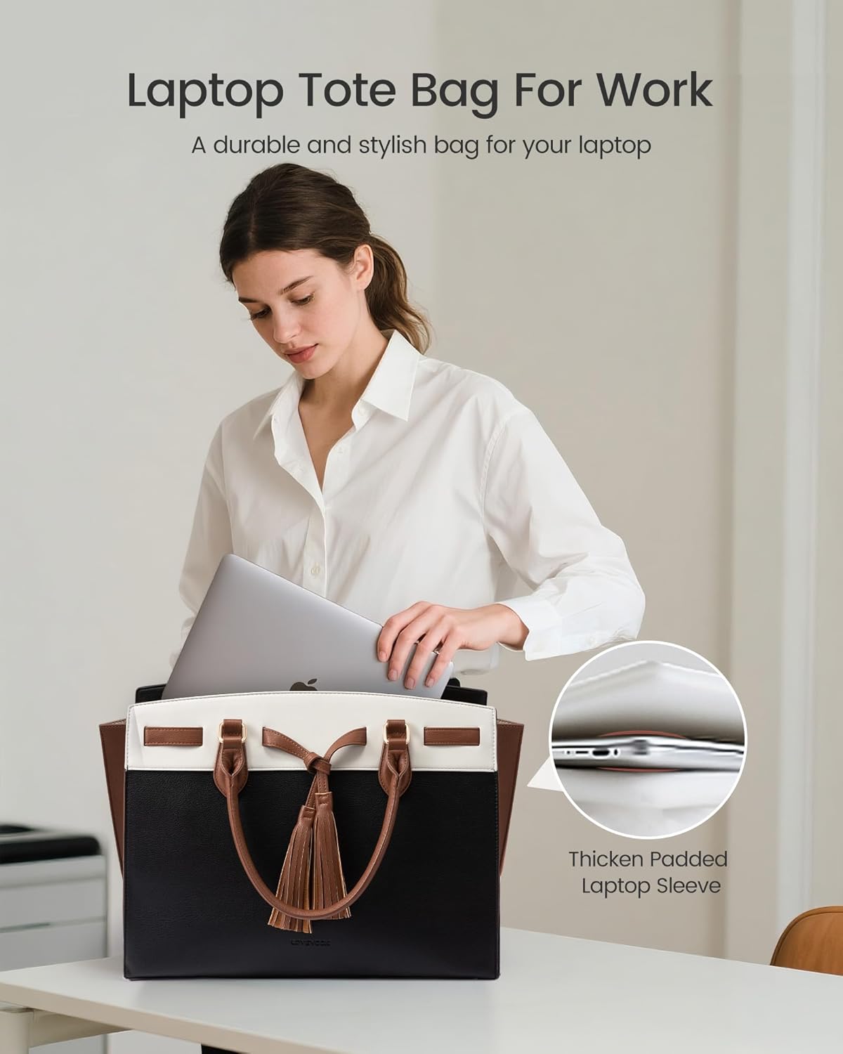 LOVEVOOK Laptop Bag for Women,Work Tote Bag with Large Cup Holder,Leather Computer Bag Teacher Bag Handbag Gifts for Women - Image 6