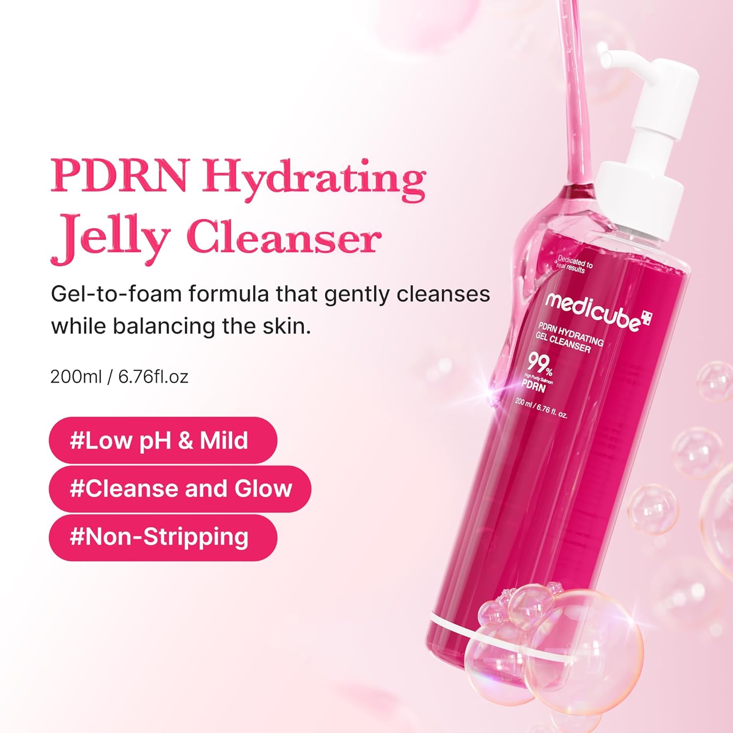 medicube PDRN Jelly to Foam Cleanser | Low pH Hydrating Daily Face Wash for All Skin Types | With PDRN, Collagen & LHA | Gentle Pore Care & Radiant, Balanced-Looking Skin | Korean Skincare | 200ml - Image 3