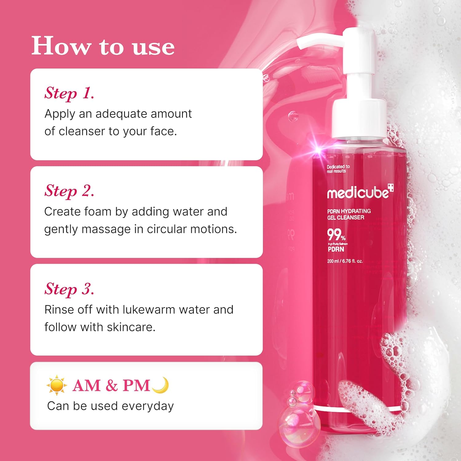 medicube PDRN Jelly to Foam Cleanser | Low pH Hydrating Daily Face Wash for All Skin Types | With PDRN, Collagen & LHA | Gentle Pore Care & Radiant, Balanced-Looking Skin | Korean Skincare | 200ml - Image 5