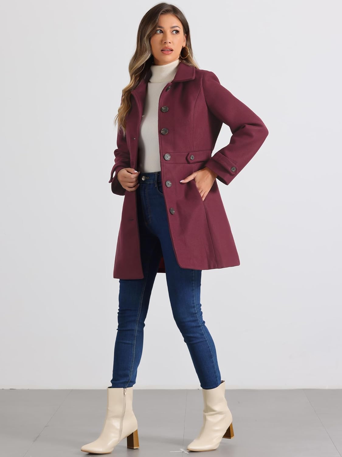 Allegra K Women's Winter Classic Outwear Overcoat with Pockets Single Breasted Pea Coat - Image 4