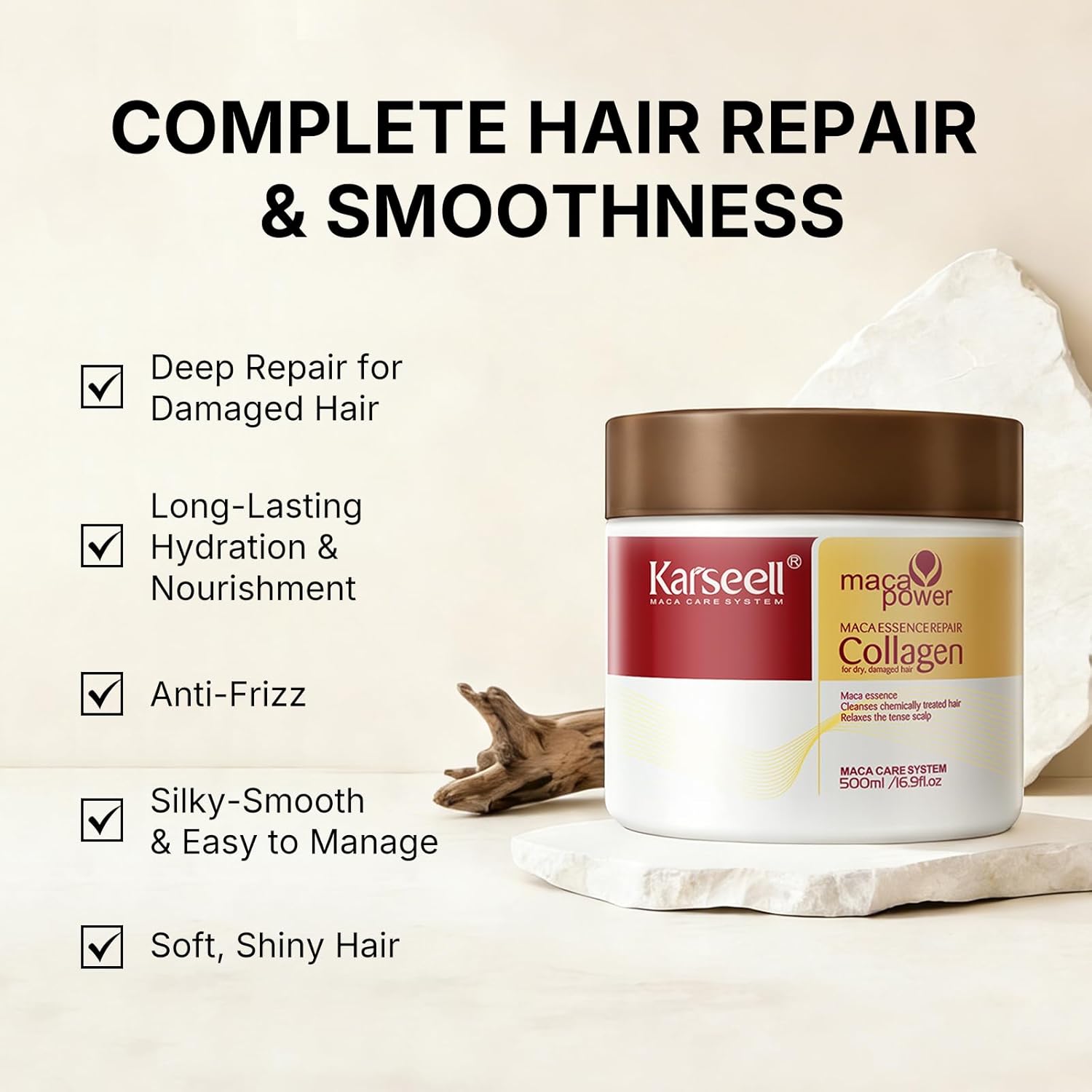 Karseell Collagen Hair Treatment Deep Repair Conditioning Argan Oil Collagen Hair Mask Essence for Dry Damaged Hair All Hair Types 16.90 oz 500ml - Image 5
