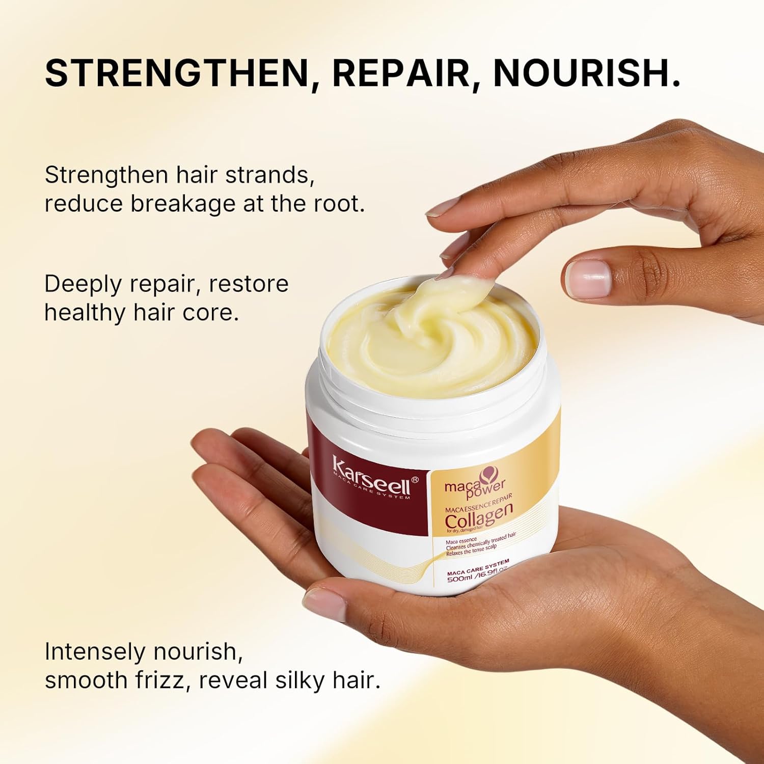 Karseell Collagen Hair Treatment Deep Repair Conditioning Argan Oil Collagen Hair Mask Essence for Dry Damaged Hair All Hair Types 16.90 oz 500ml - Image 6